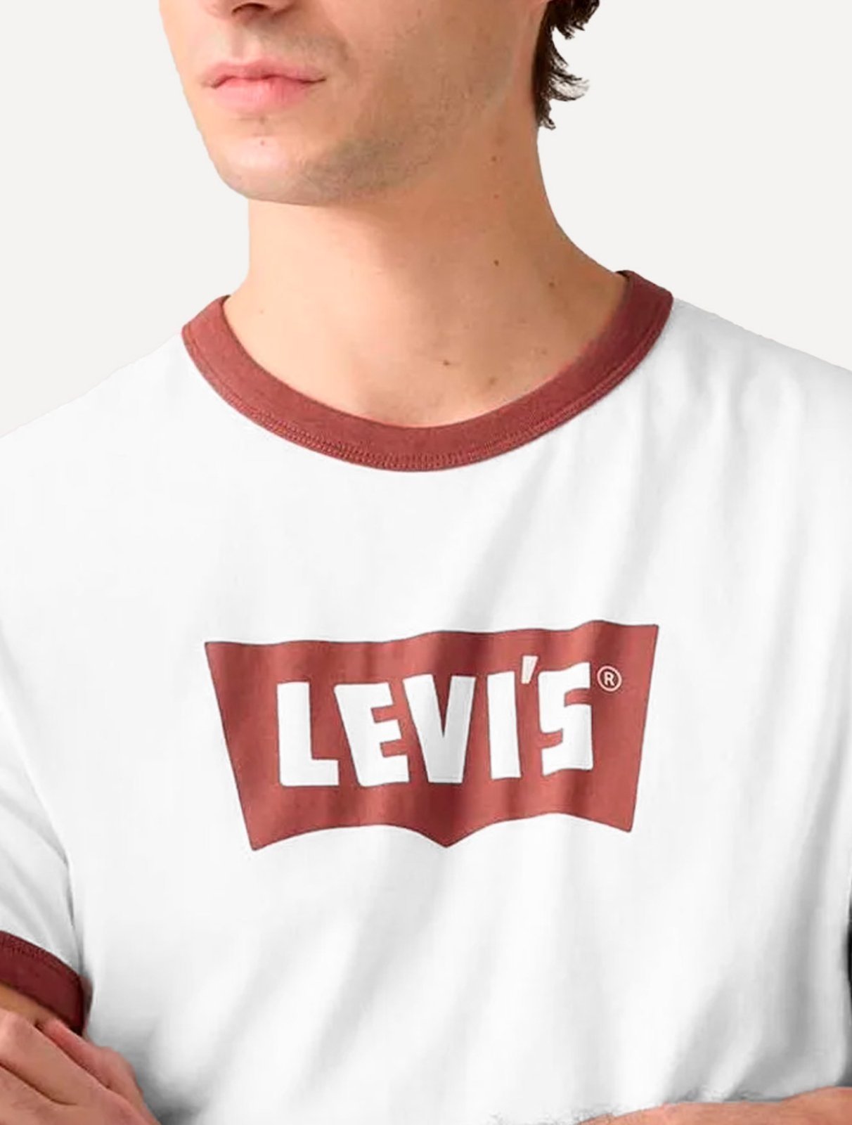 Vista 3 Camiseta Levis Masculina Standard Ringer Branco vermelho Levis vermelho