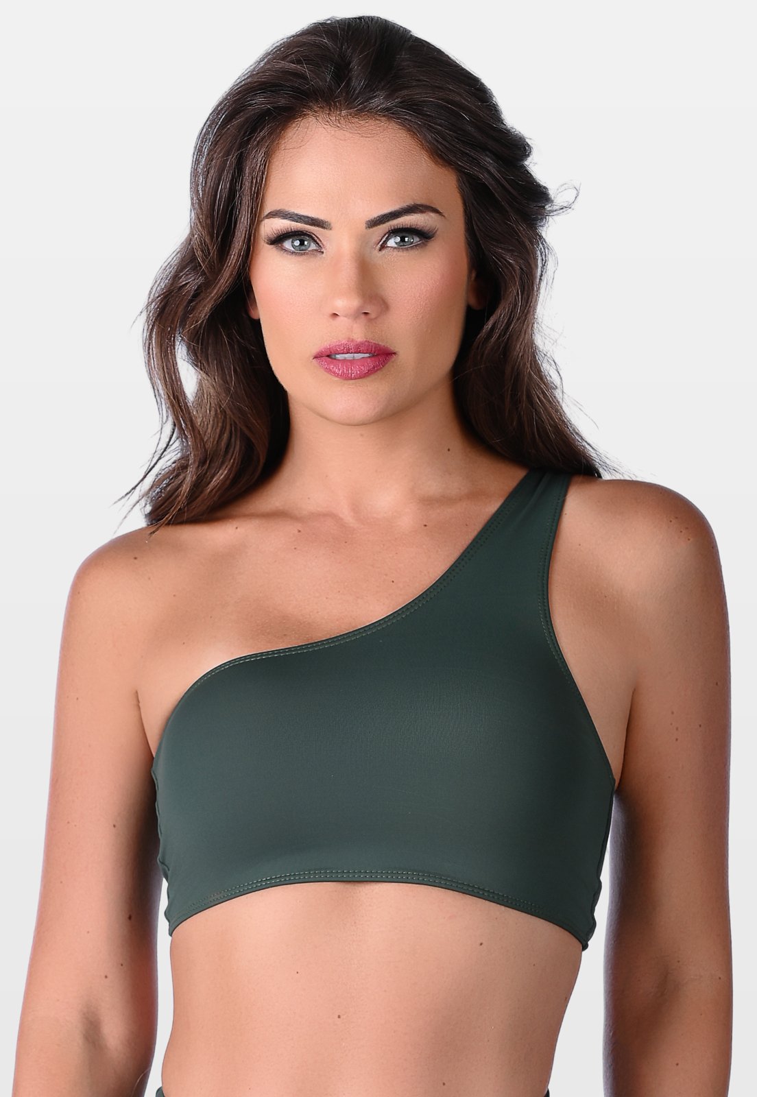 Top Cropped Summer Soul Sem Bojo Um Ombro Só Verde Escuro