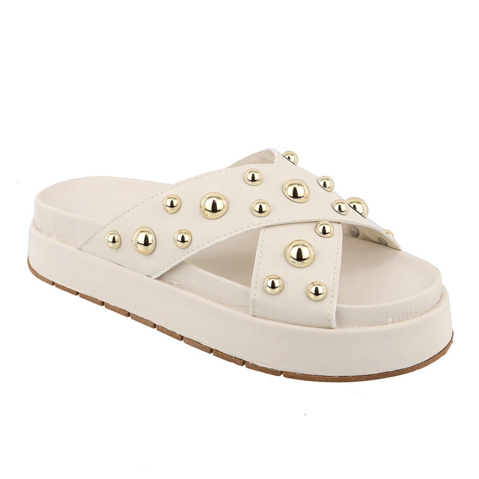 Vista 2 Sandalia Papete Rasteira Feminina Off White Sola Alta TELLINI STORE off-white white TELLINI STORE off-white white