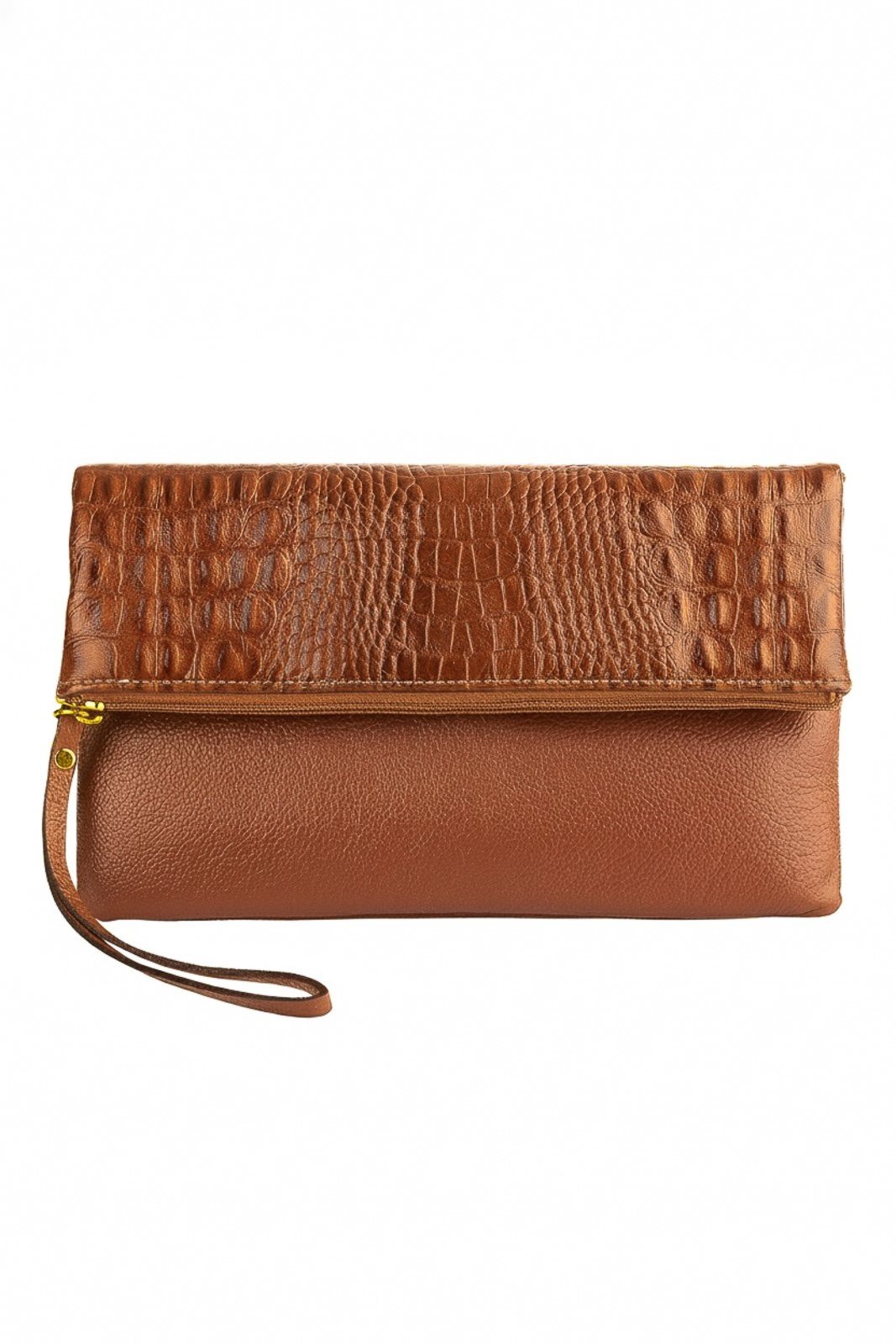 Clutch de couro croco Nikki - Caramelo