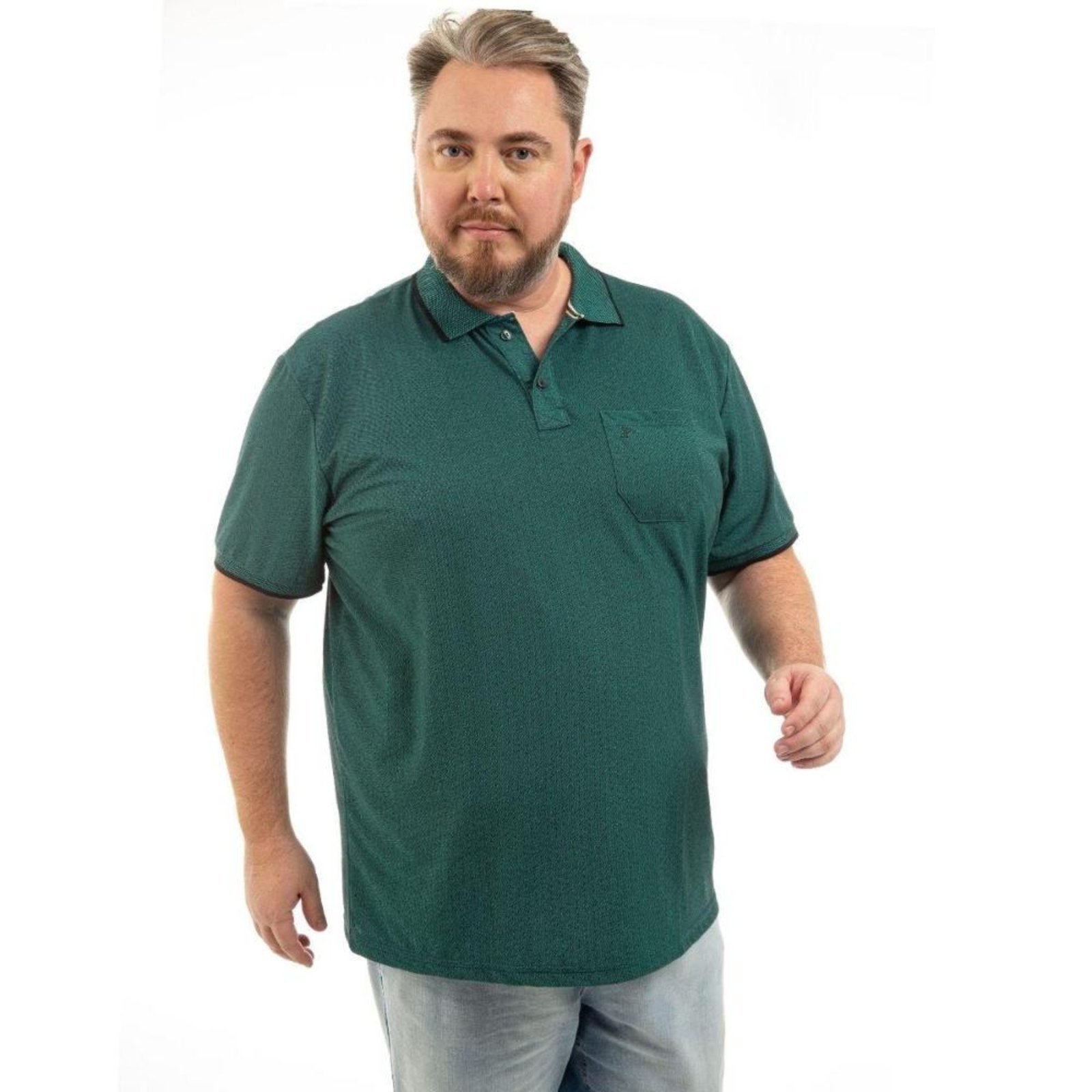 Camisa Polo Masculina Plus Size Pique Algodão com Bolso