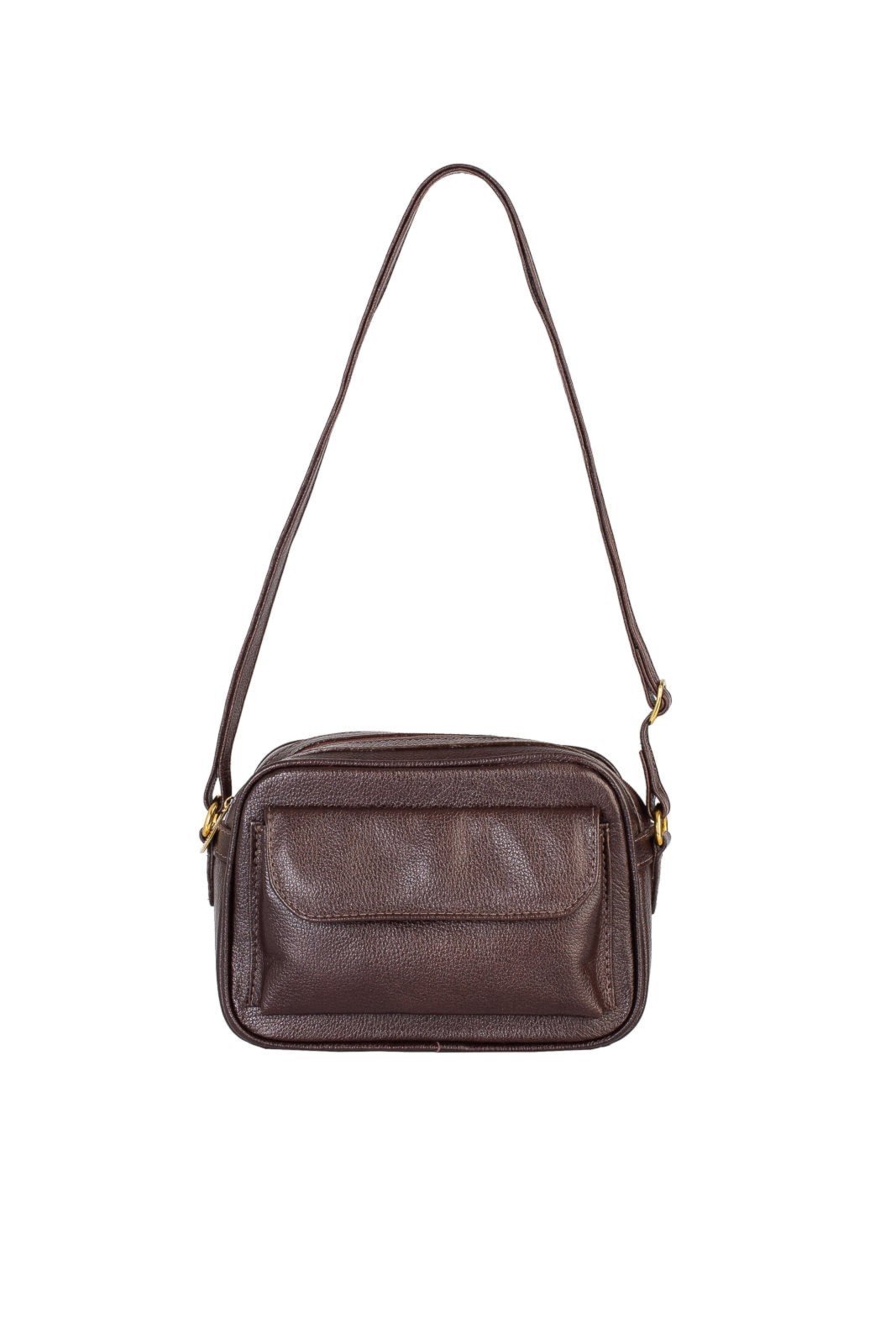 Bolsa Andrea Vinci quadrada pequena de couro liso Dana - Café