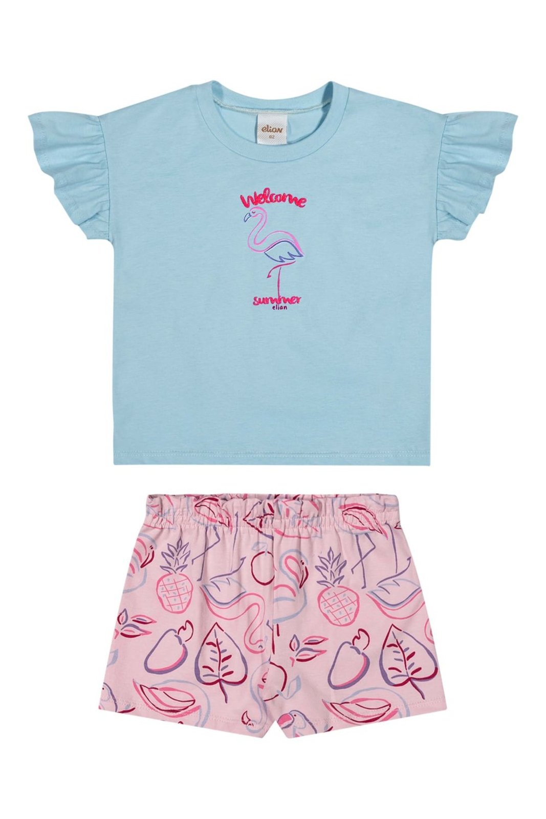 Vista 2 Infantil - Conjunto Menina Flamingo Elian azul Elian azul
