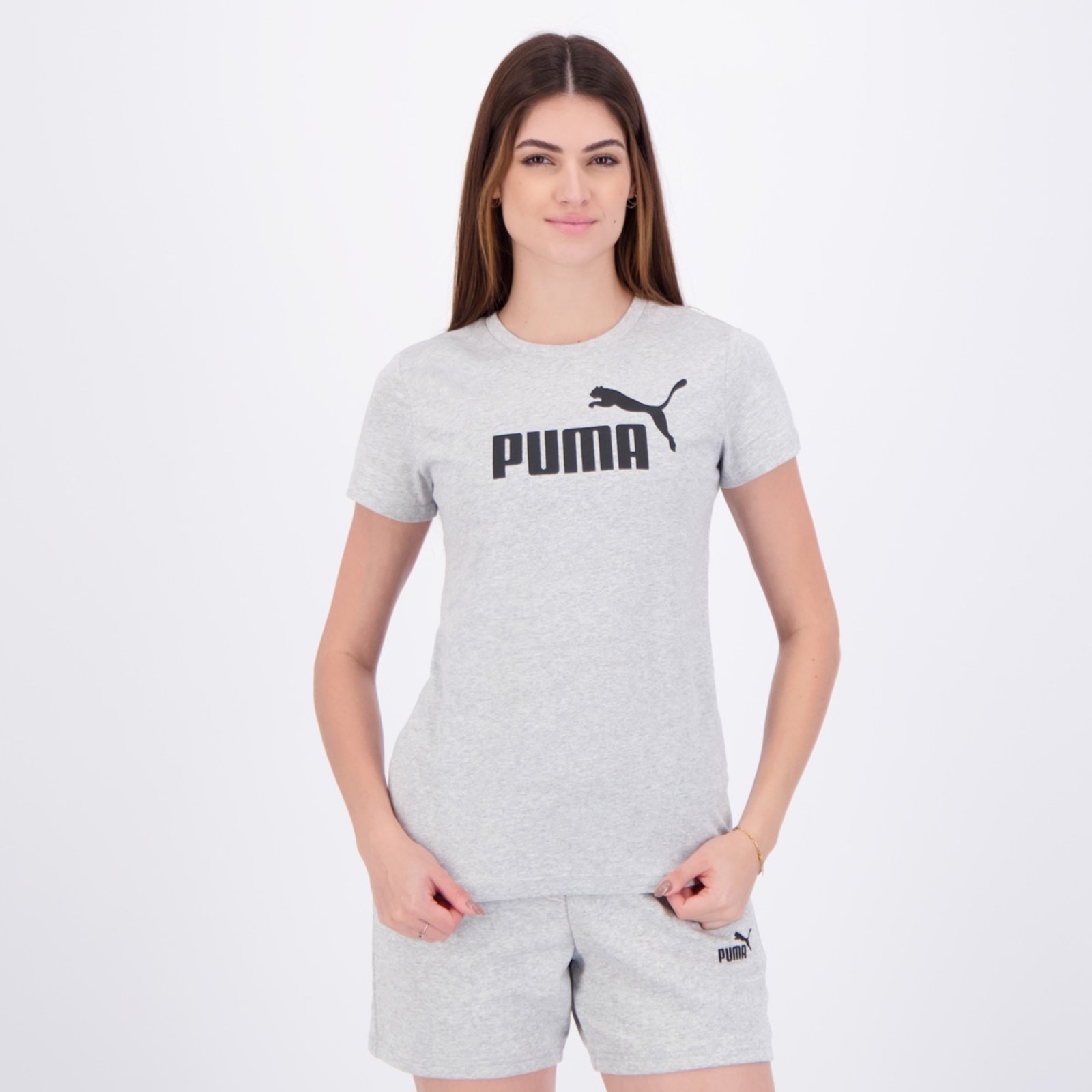 Camiseta Puma ESS No. 1 Logo Feminina Cinza
