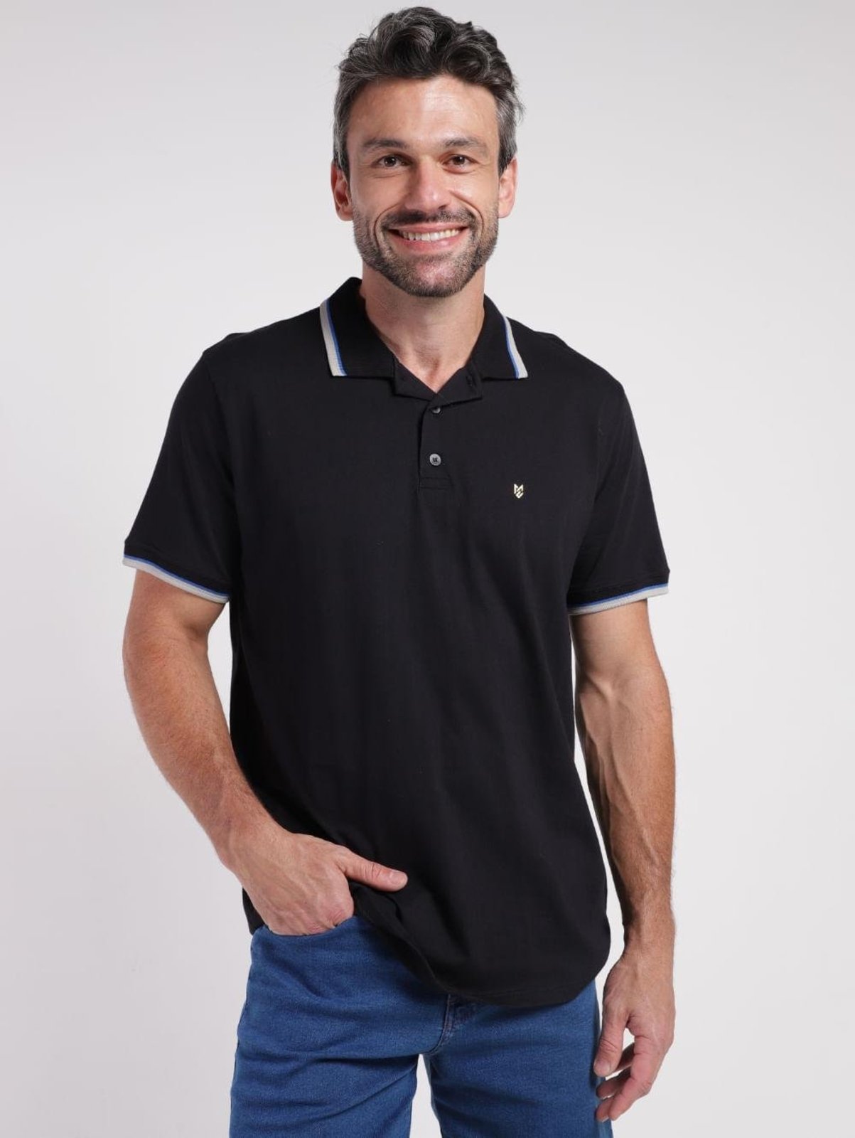 Polo Manga Curta Masculina PRETO