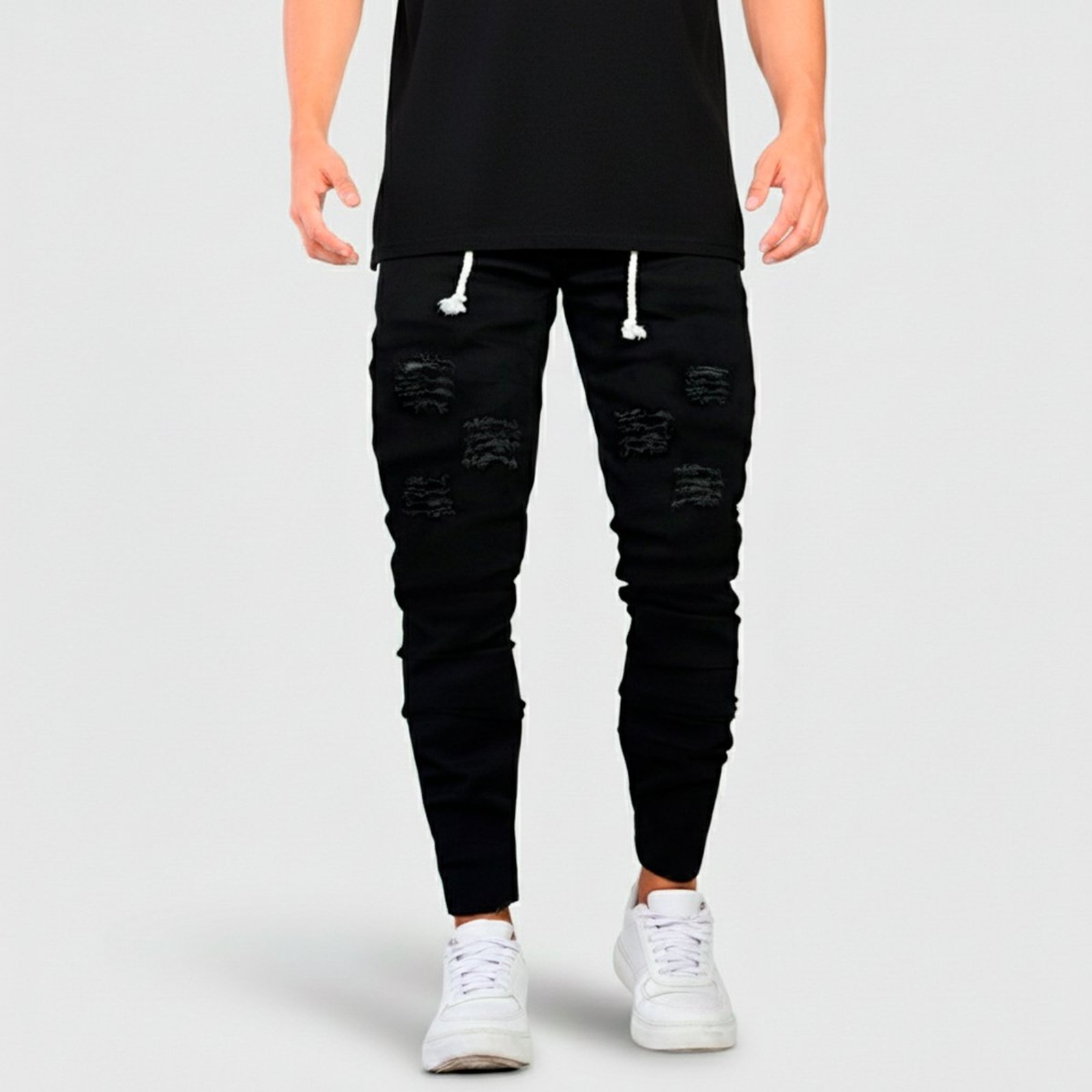 Calça Jeans Masculina Preto Rasgado