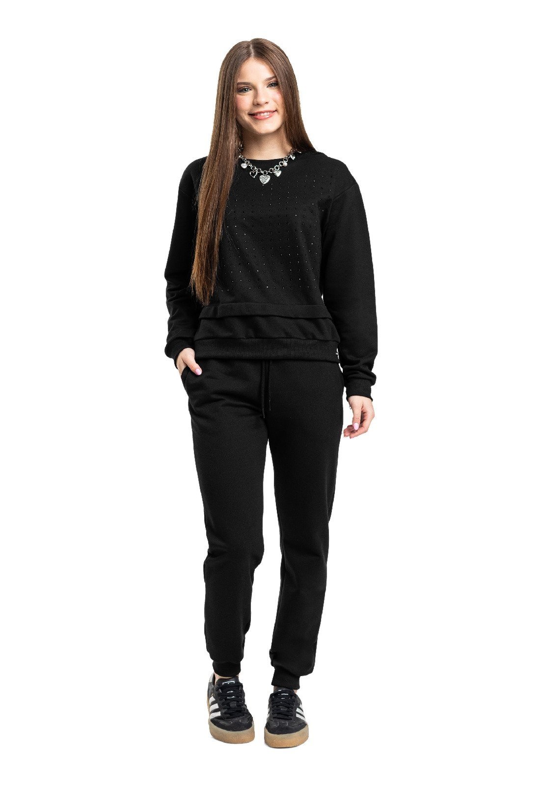 Infantil - Conjunto Juvenil em Moletom com Strass Gloss Preto
