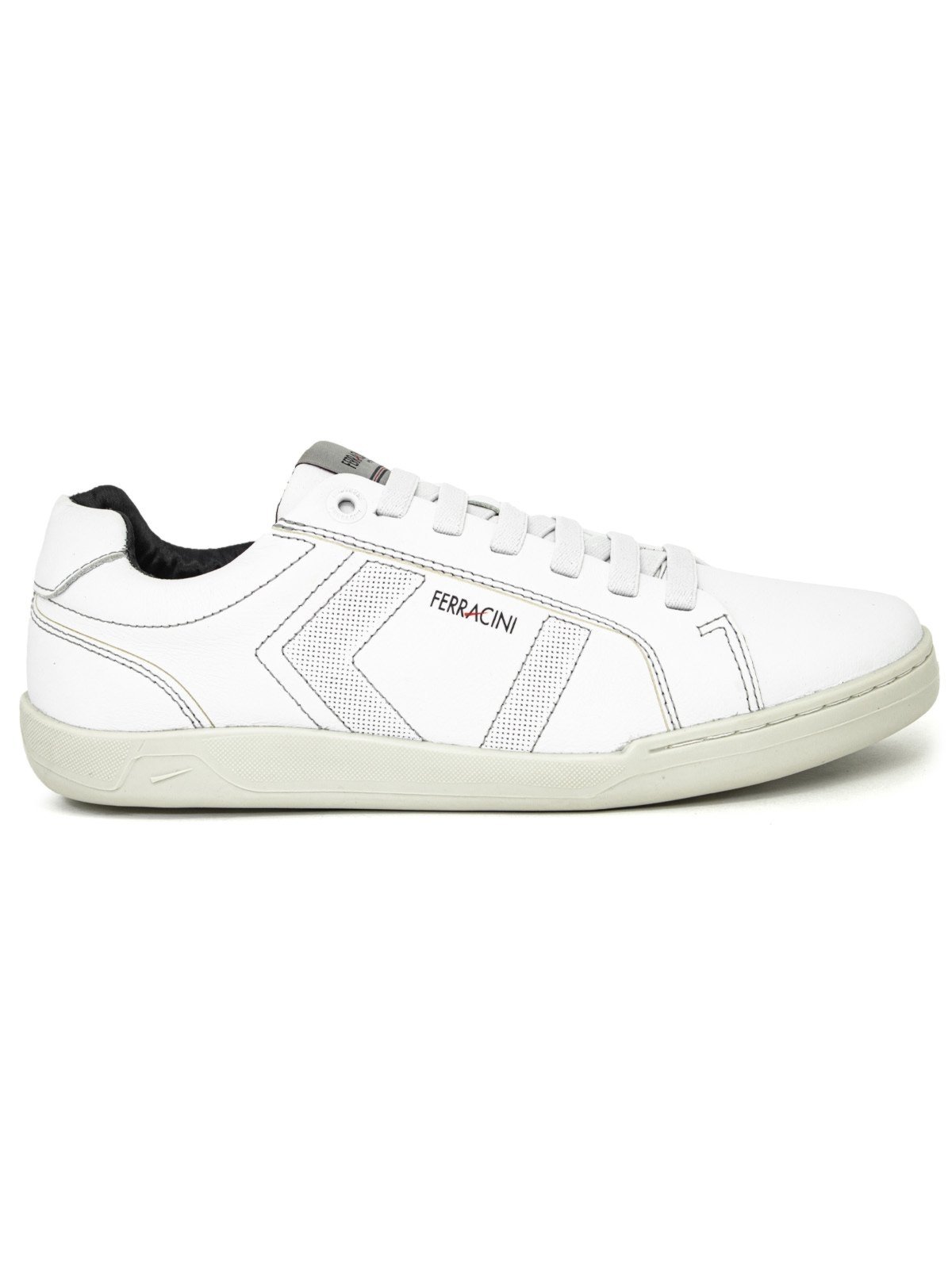 Sapatênis Masculino Ferracini Lexus Couro Cadarço Elástico Conforto Branco