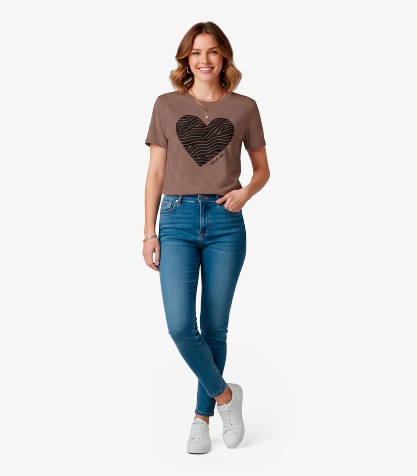 Vista 2 Blusa Feminina Manga Curta Infinita Cor marrom INFINITA COR marrom