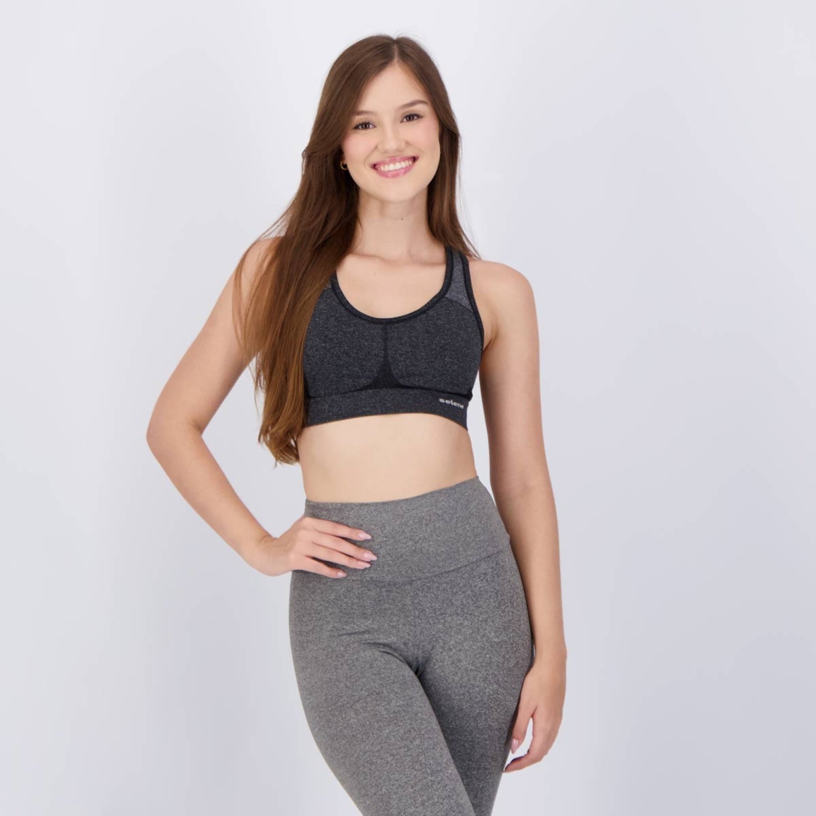 Top Selene Sem Costura Feminino Preto Preto Mescla