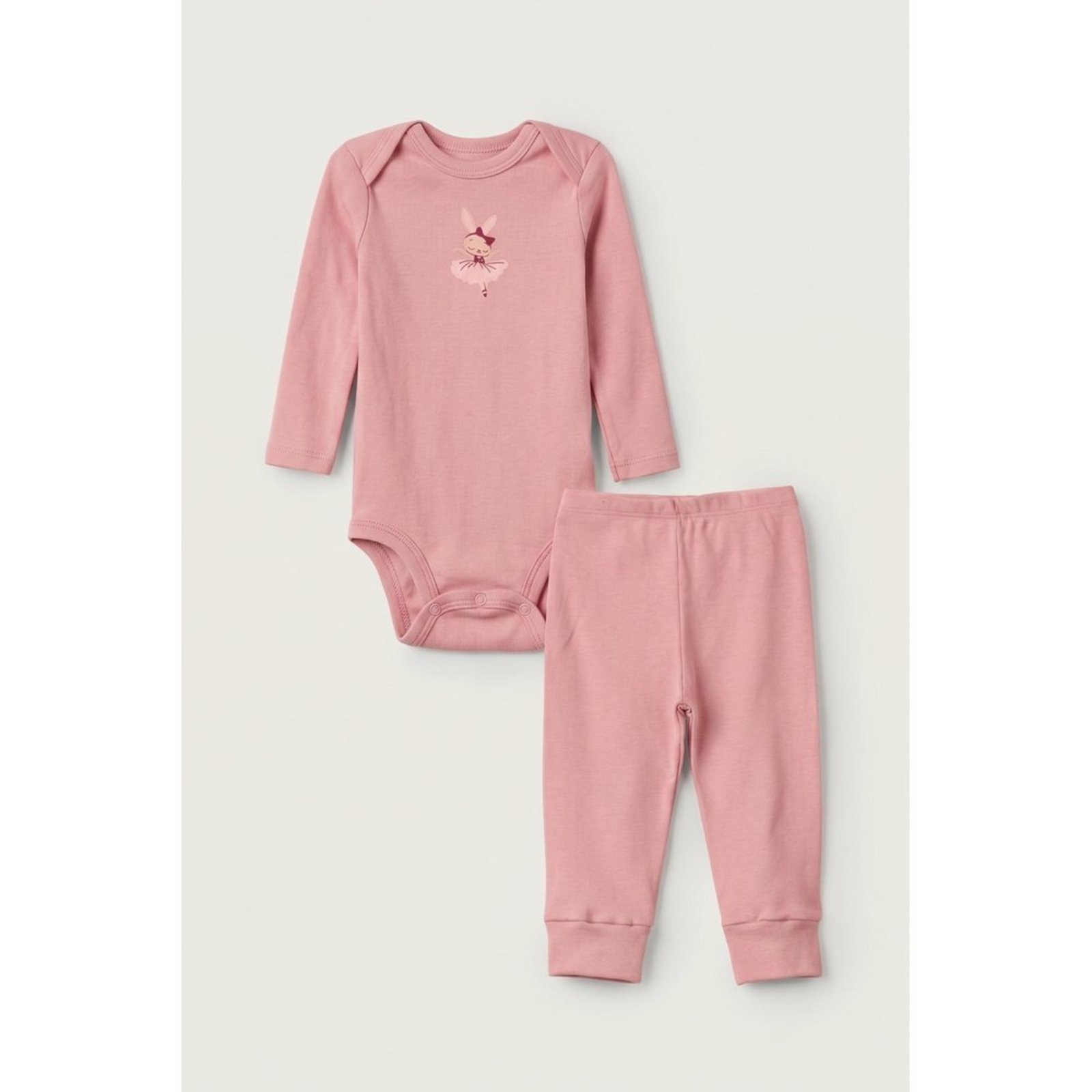 Infantil - Conjunto Body Longo e Calça do Papai Rosa Coelha Bailarina