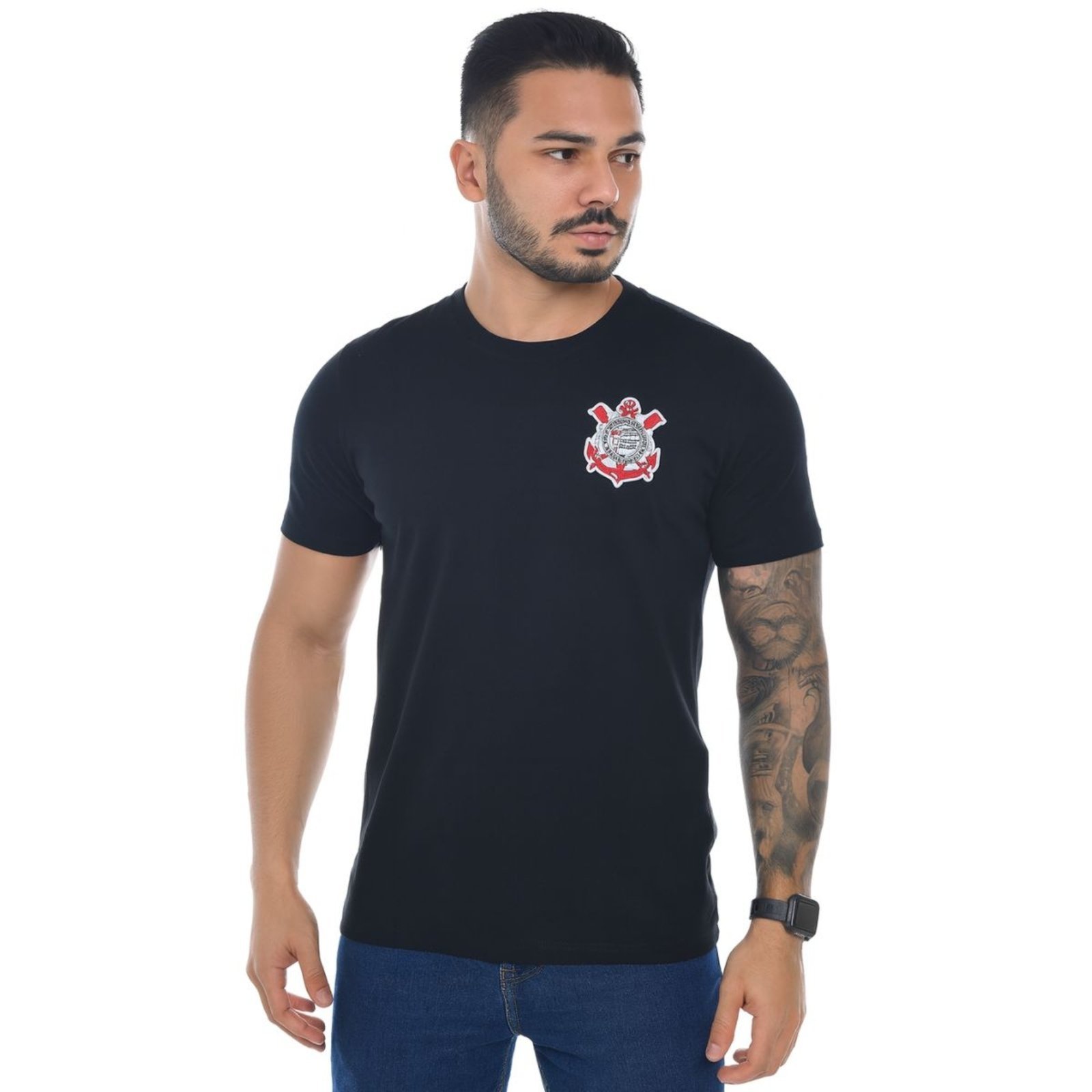 Camisa Torcedor Corinthians Algodão Preta Masculina Preto