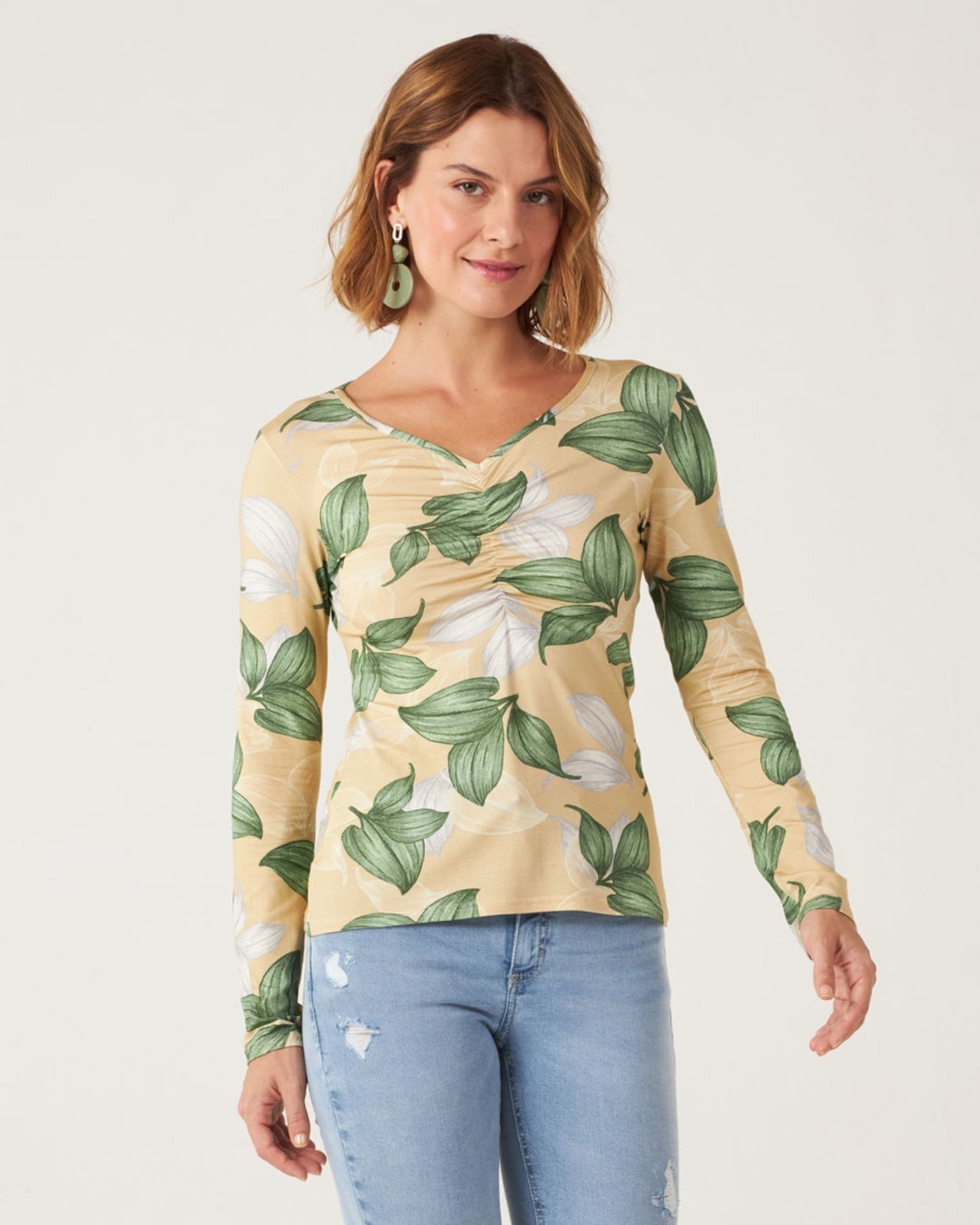 Vista 3 Blusa Folhagem Em Viscose Conforto Malwee marrom Malwee marrom