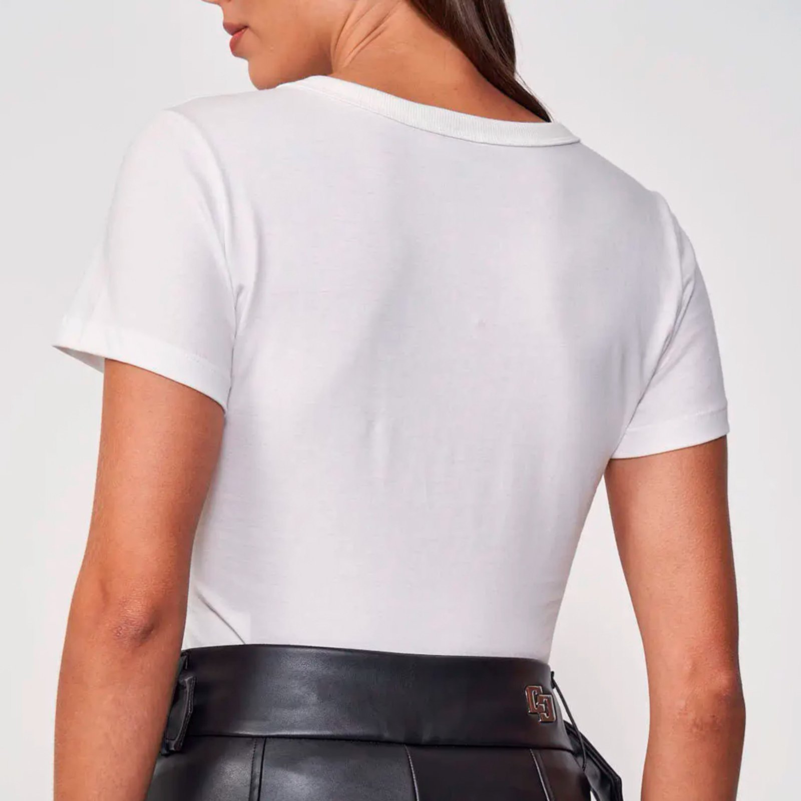 Vista 3 Camiseta Colcci Slim In25 Off White Feminino amarelo white Colcci amarelo white
