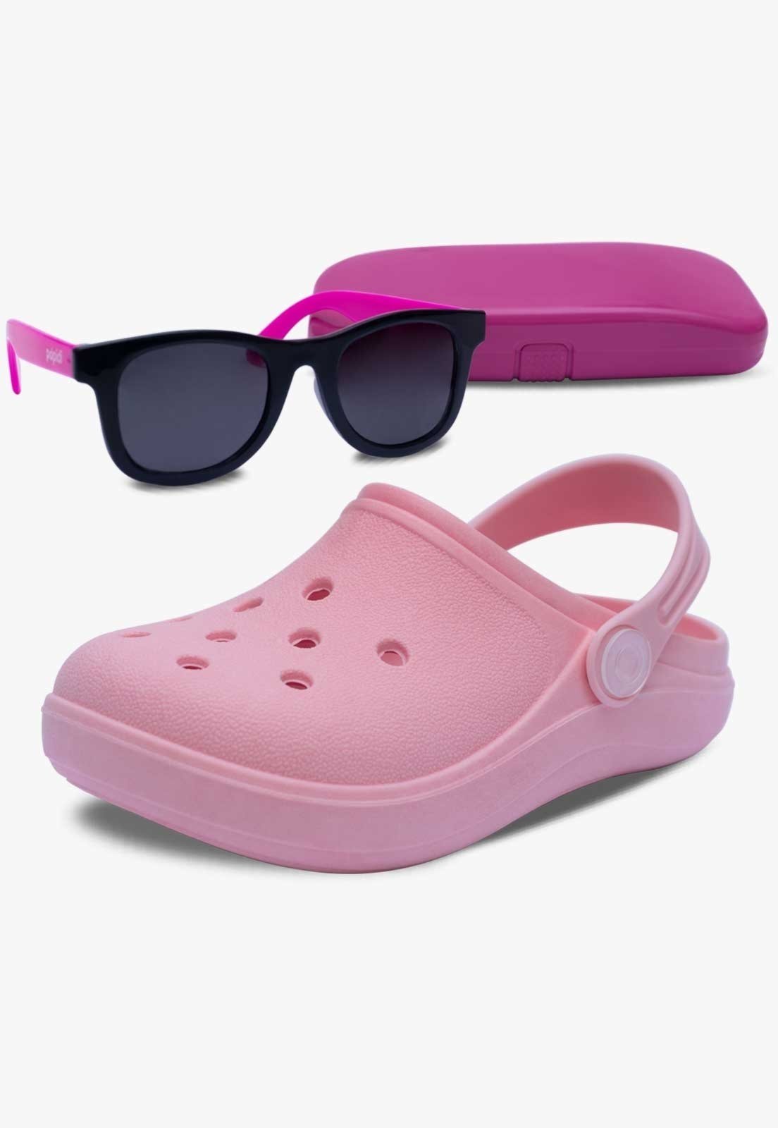 Infantil – Kit Óculos de Sol E Babuche Sandalia Pópidi Menina Rosa
