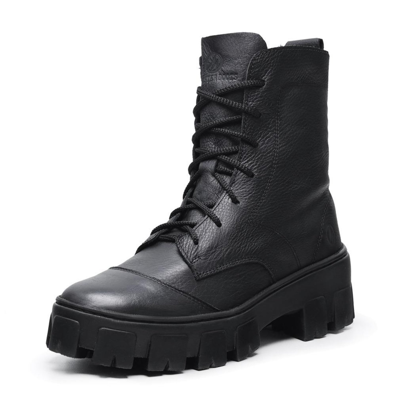 Bota Feminina Coturno Couro Confortável Versátil Com Zíper Off White 33 Preto