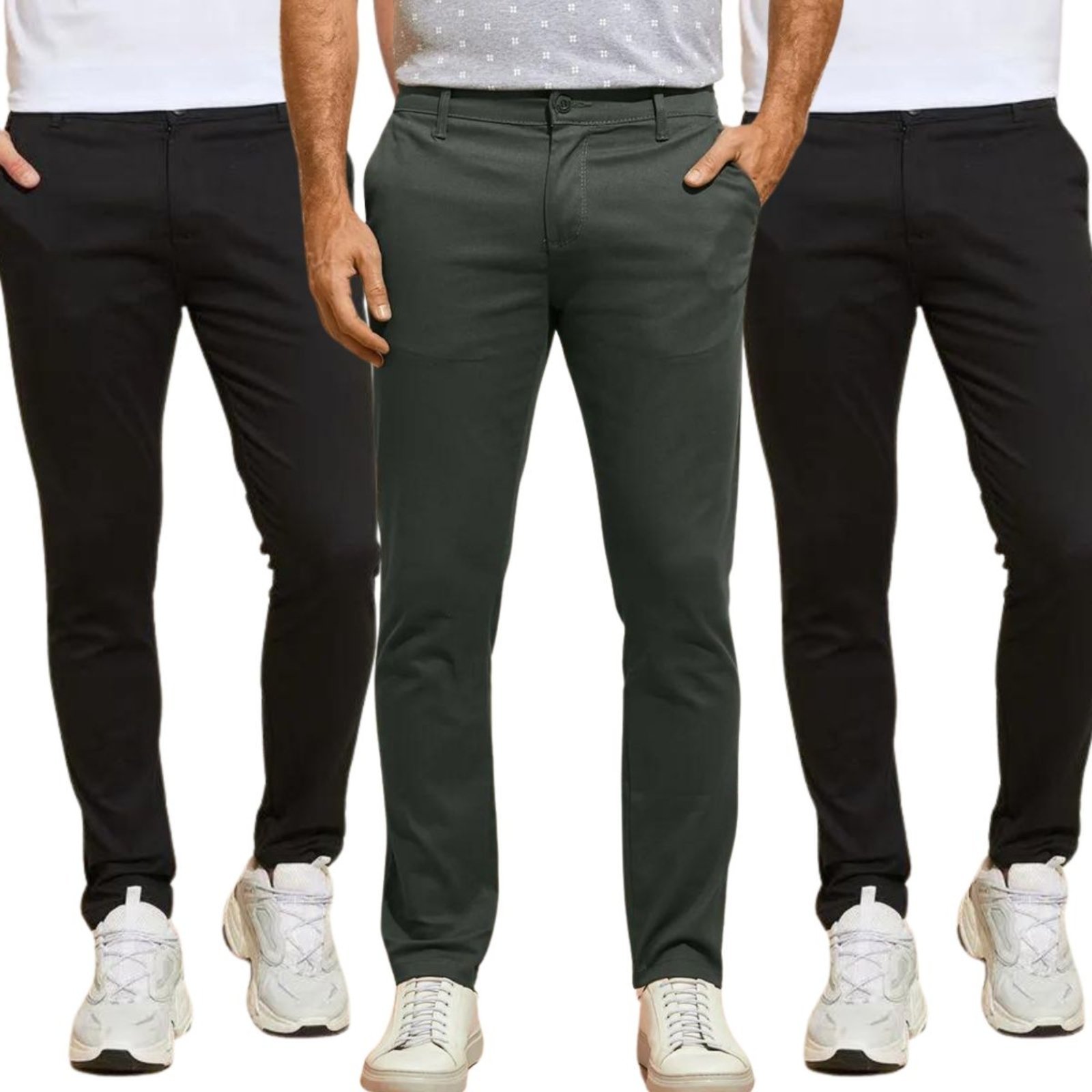 Kit 3 Calças Vih Triny de Sarja Chino Com Bolso Traseiro Embutido Alfaiataria Skinny