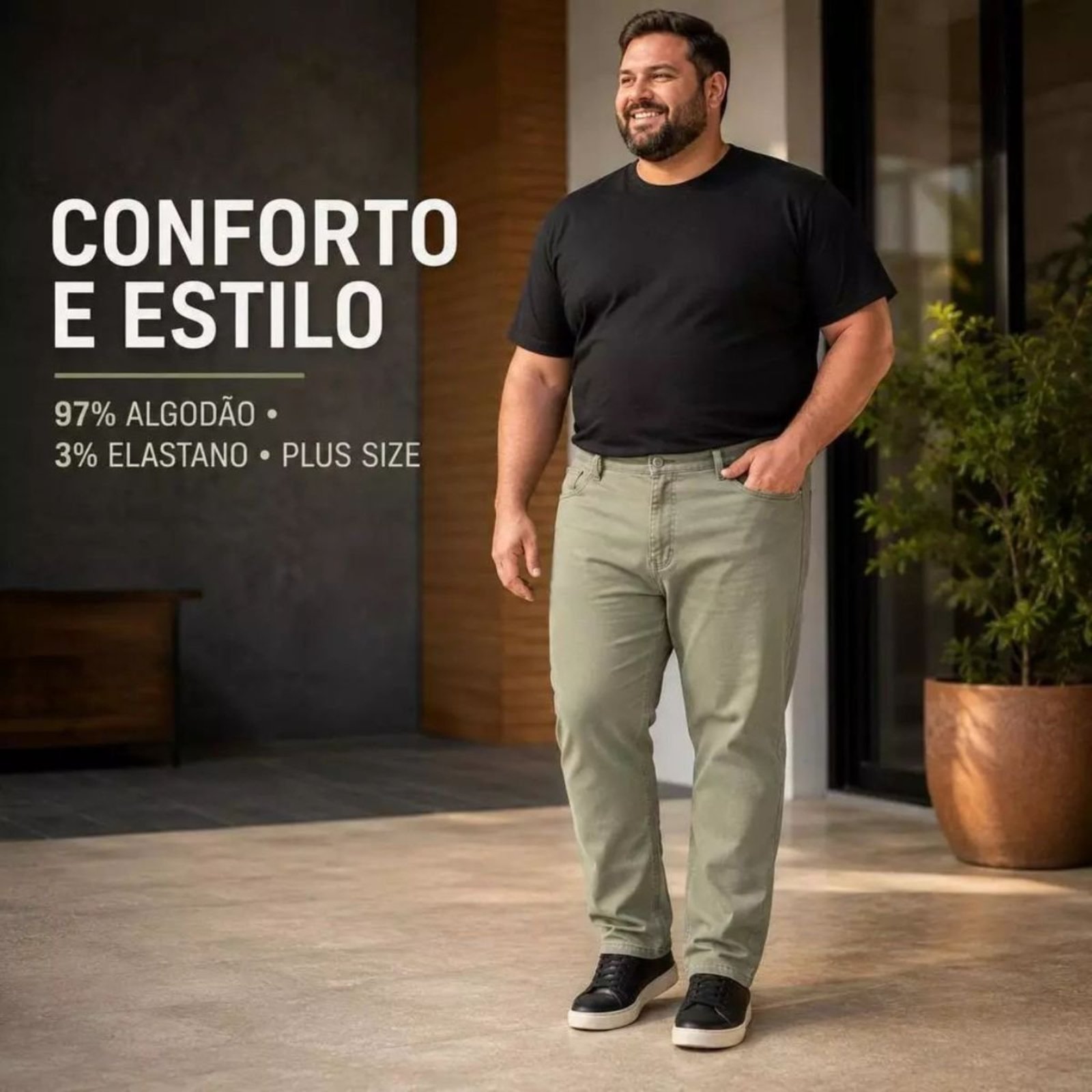 Calça Tradicional Masculina Plus Size Verde Claro