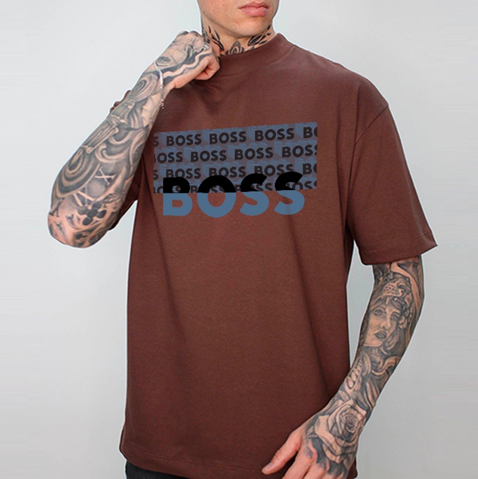 Camiseta Oversized Boss Estilo Hype Urbano Premium Marrom
