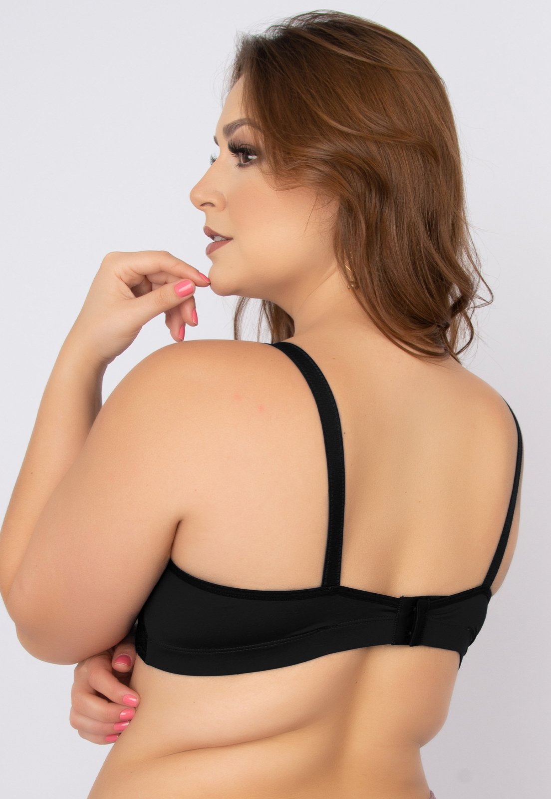 Vista 3 Soutien Plus Size WLS Modas com Bojo Alça Reforçada preto WLS Modas preto