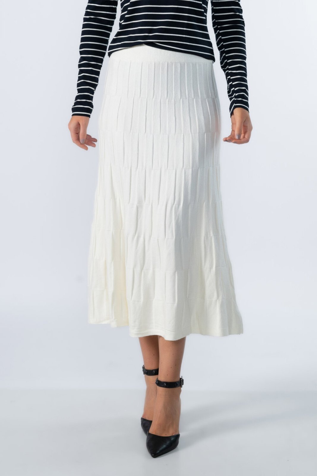 Saia Lamis midi de tricot quadriculado Bege