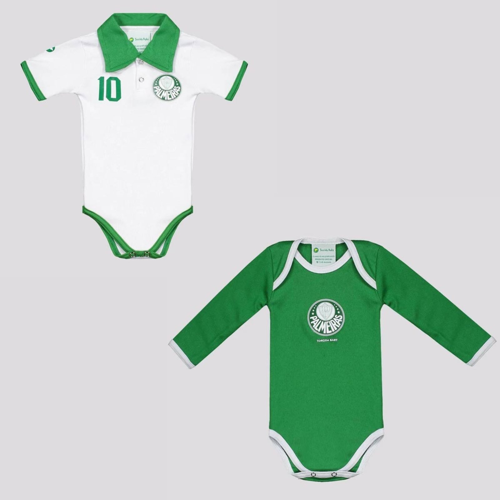 Kit Palmeras Bodys Polo Branco e Verde Manga Longa
