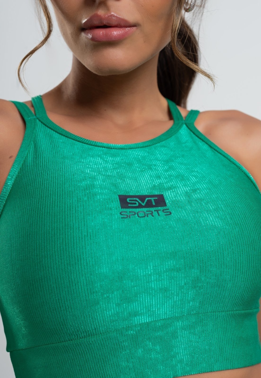 Vista 3 Top Suplex Wonder Gloss Decote Alto Com Tiras Salvatore Fashion verde Salvatore Fashion verde