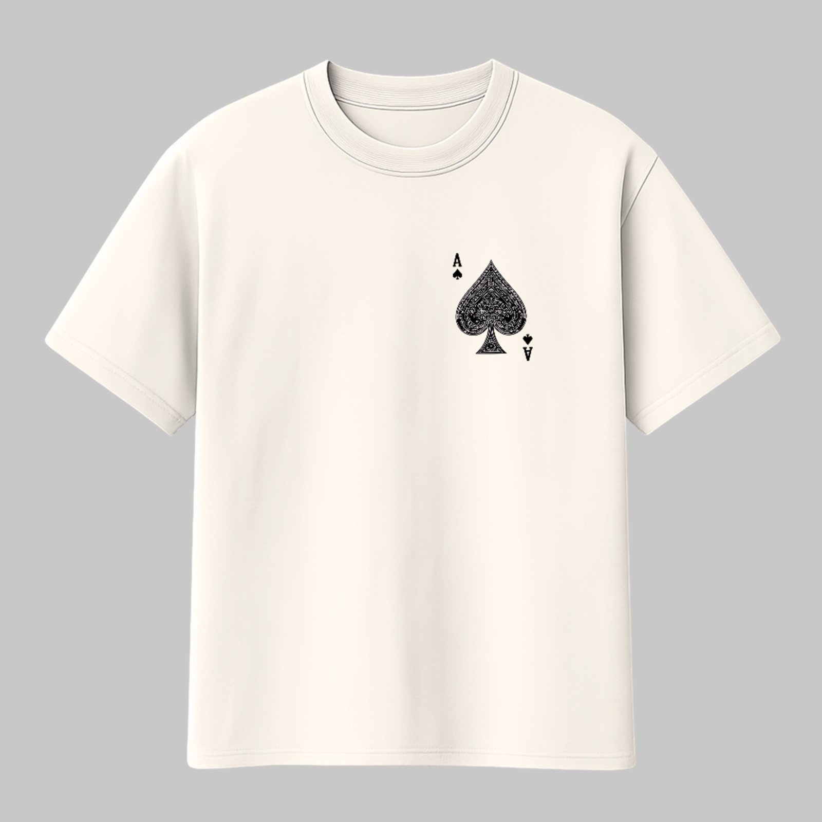 Camiseta Básica Ás Espadas Carta Baralho Unissex Off White