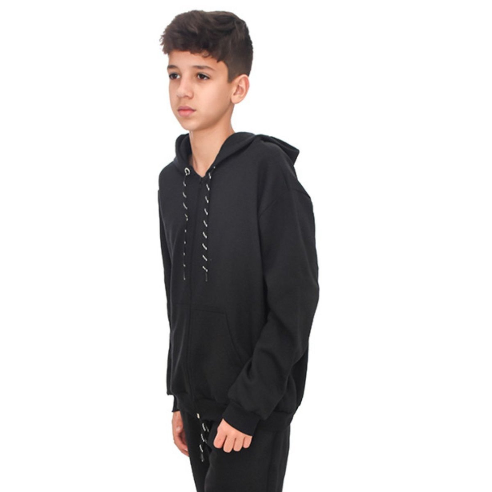 Infantil - Blusa Moletom Com Zíper e Capuz Jaqueta Juvenil Preto Aliarthe