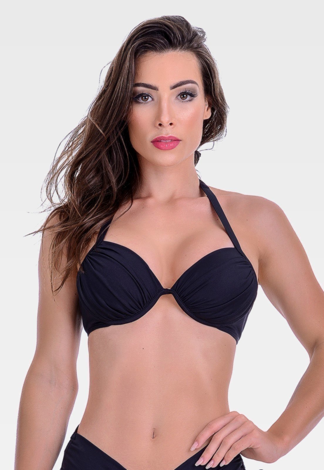 Top Summer Soul Meia Taça Com Bojo e Franzido Preto