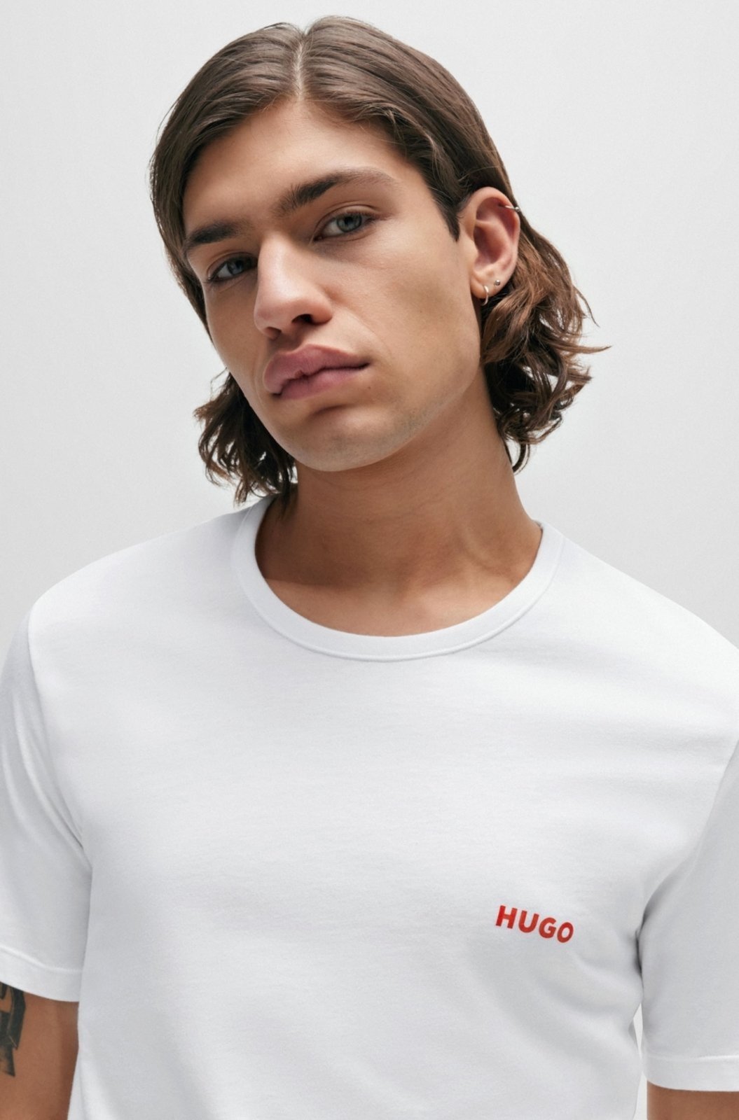 Vista 3 Pacote com três camisetas de underwear em algodão com logos P - S HUGO branco HUGO branco