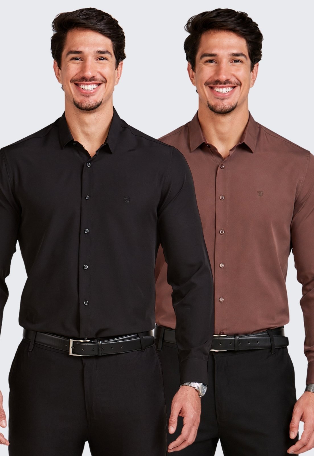 Kit 2 Camisa Social Masculina Manga Longa Daze Modas Preto e Marrom