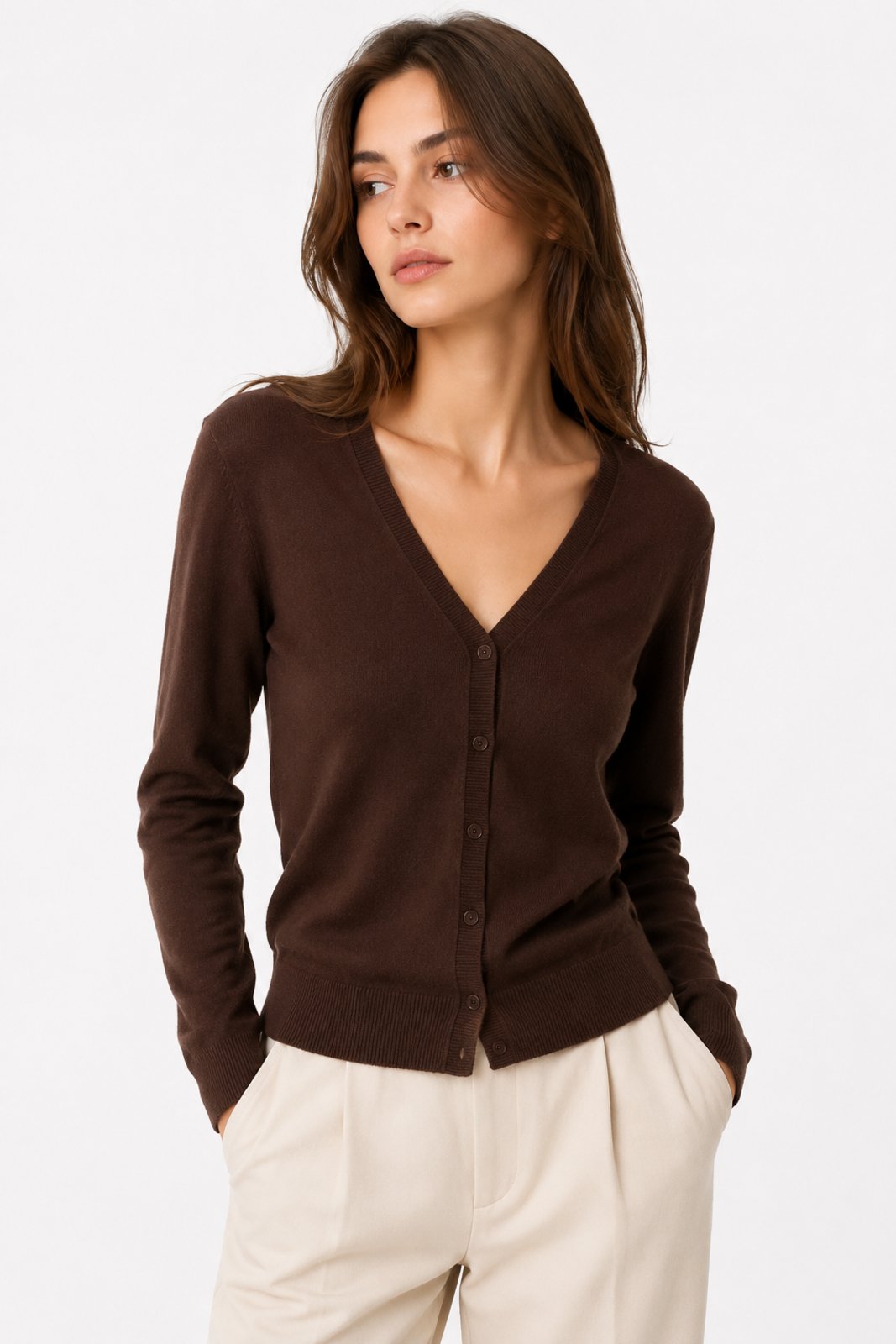 Cardigan Feminino D Bell Outlet Fashion Botão Marrom