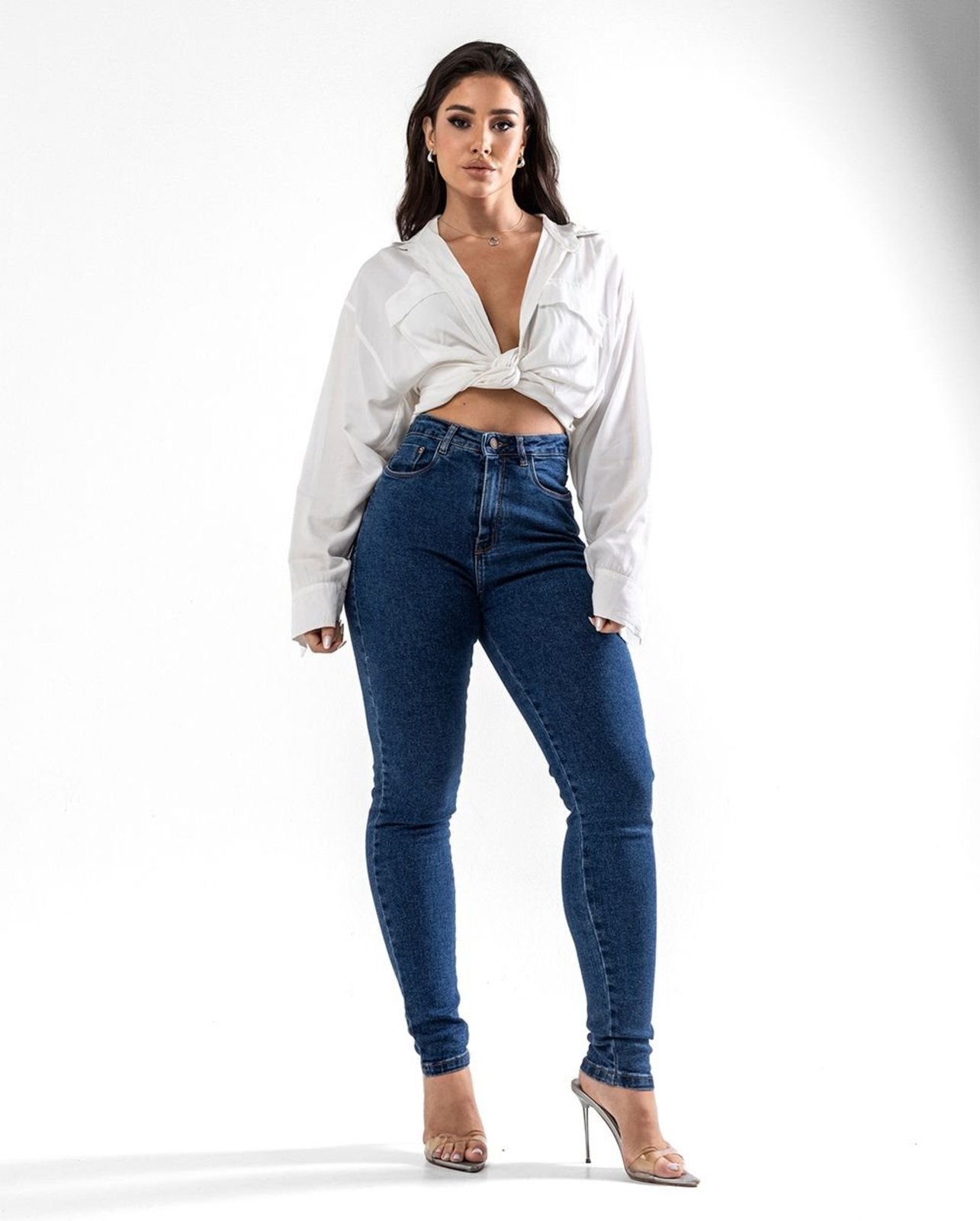 Calça Jeans Mom Feminina Cintura Alta Básica com Elastano 00201 Escura Consciência