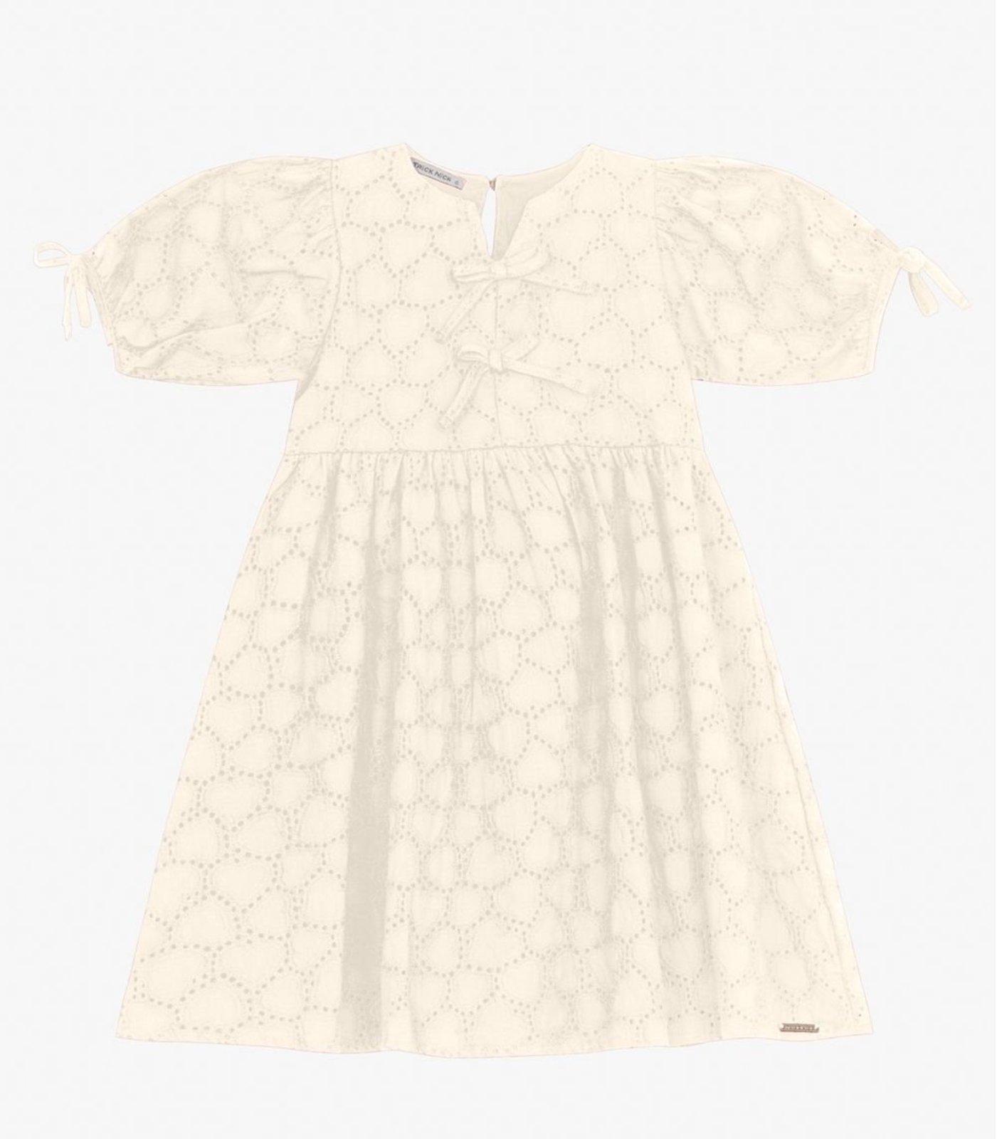 Infantil – Vestido em Laise Corações e Viscose Khy Trick Nick Off White