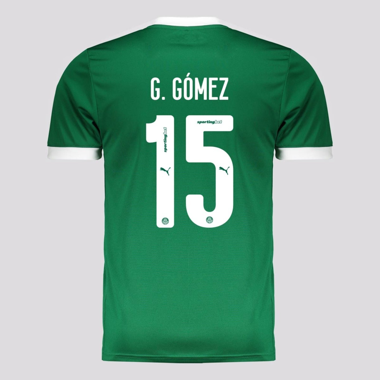 Vista 2 Camisa Puma Palmeiras I 2025 15 G. Gómez verde Puma verde