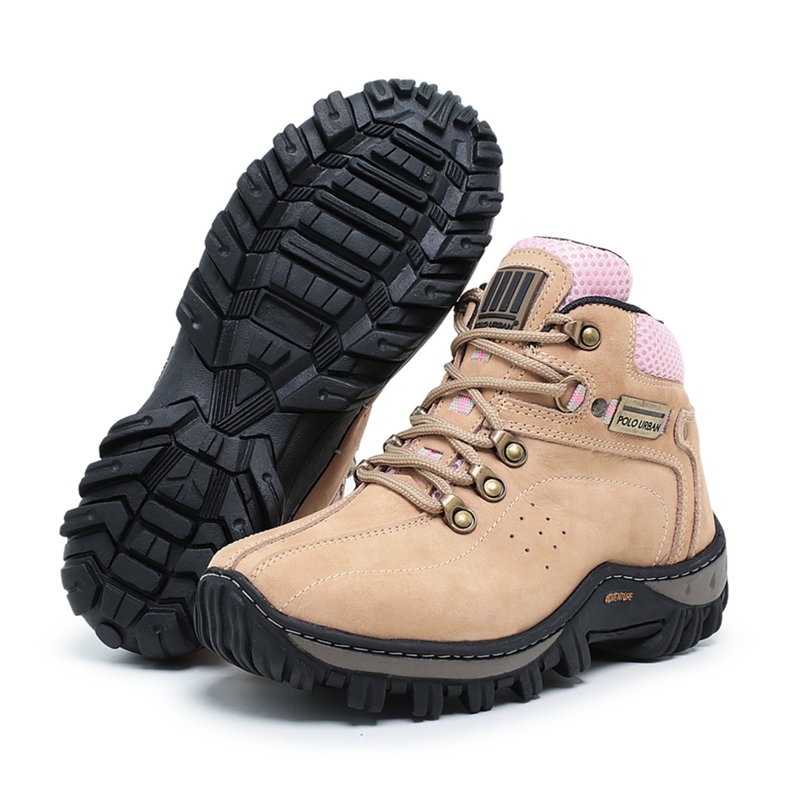 Vista 2 Bota Coturno Feminino Adventure Americano em Couro POLO URBAN bege POLO URBAN bege