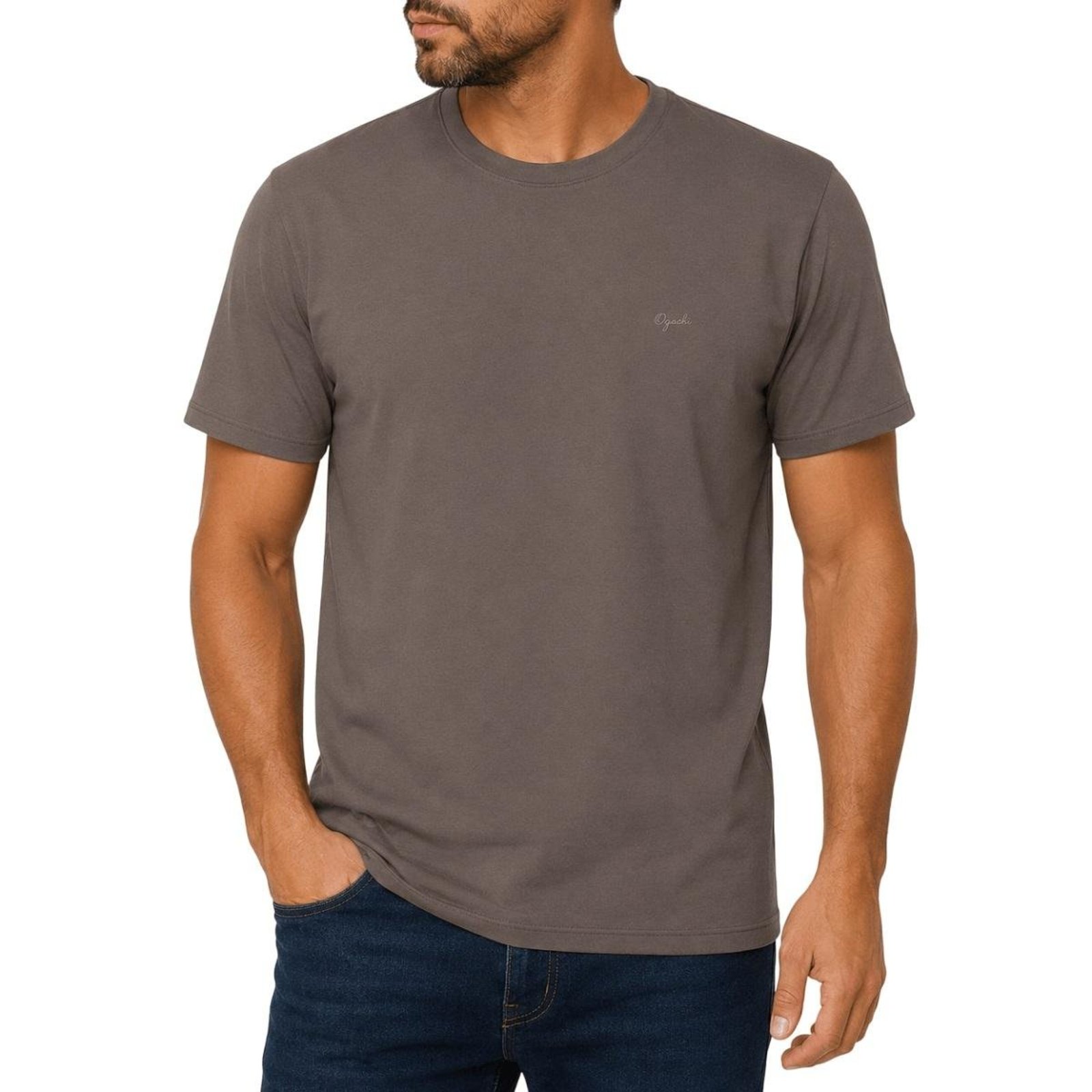 Camiseta Manga Curta Básica Slim Ogochi Masculina 006500002 Marrom