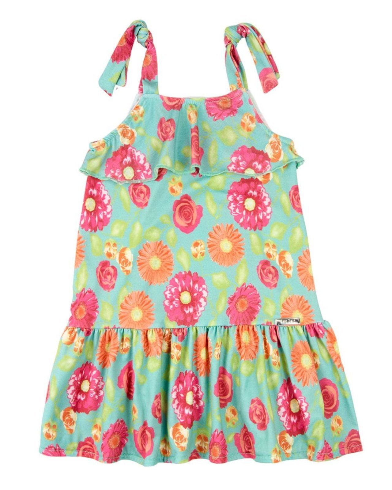 Infantil – Vestido Roupa Menina Feminina Sem Mangas Malha Estampada Floral Microfibra Verde 10 meses 1 Ano 2 3 4 Anos