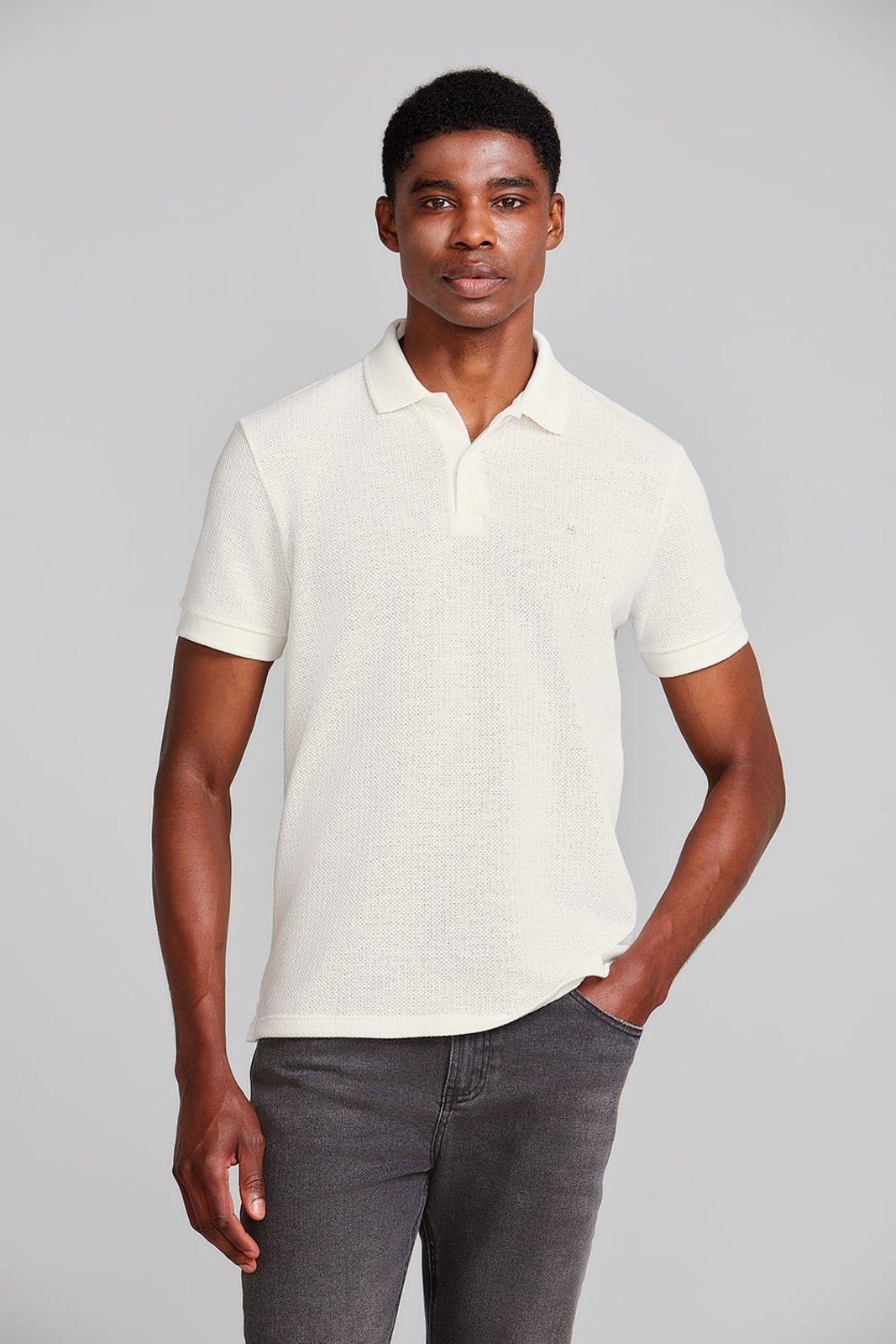 HIGHSTIL Camisa Polo Texturizada Slim Fit - Off White