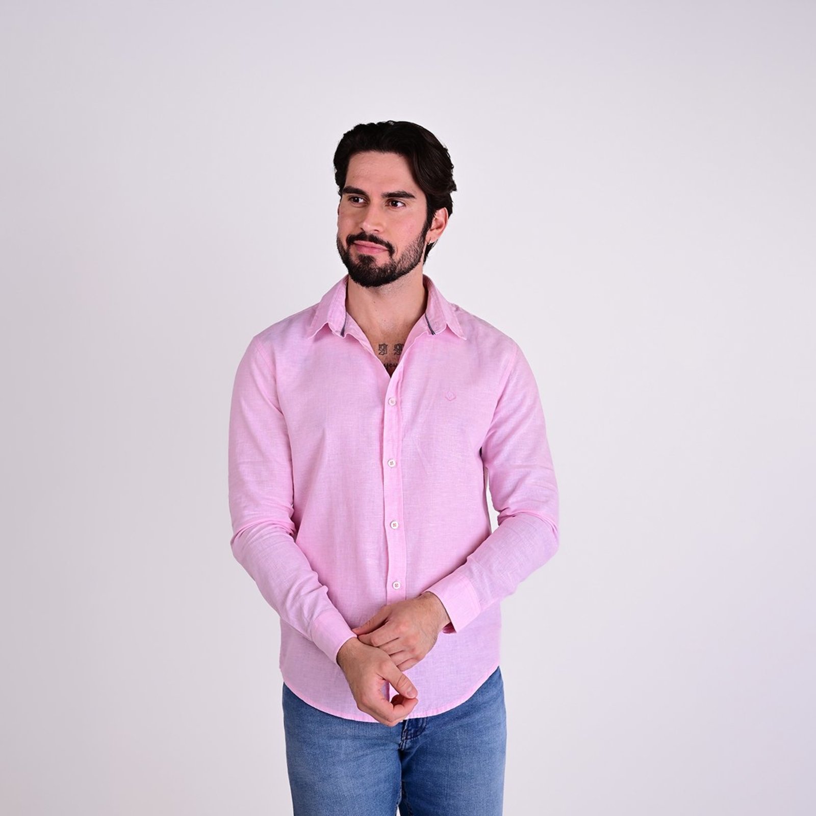 Camisa VersatiOld Linho Custom Fit Rosa Claro