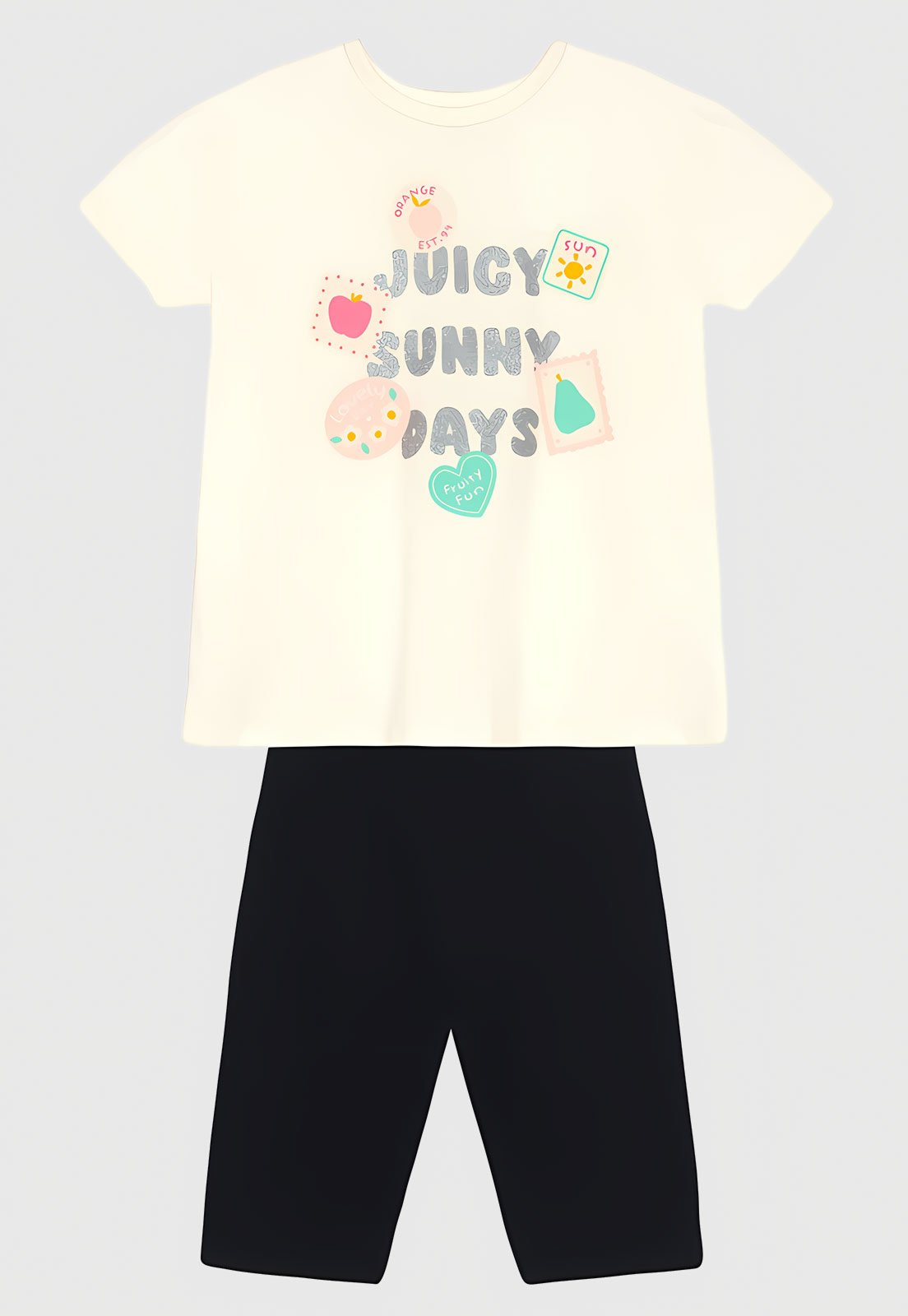 Infantil - Conjunto Brandili Blusa Estampada Bermuda Ciclismo Branco