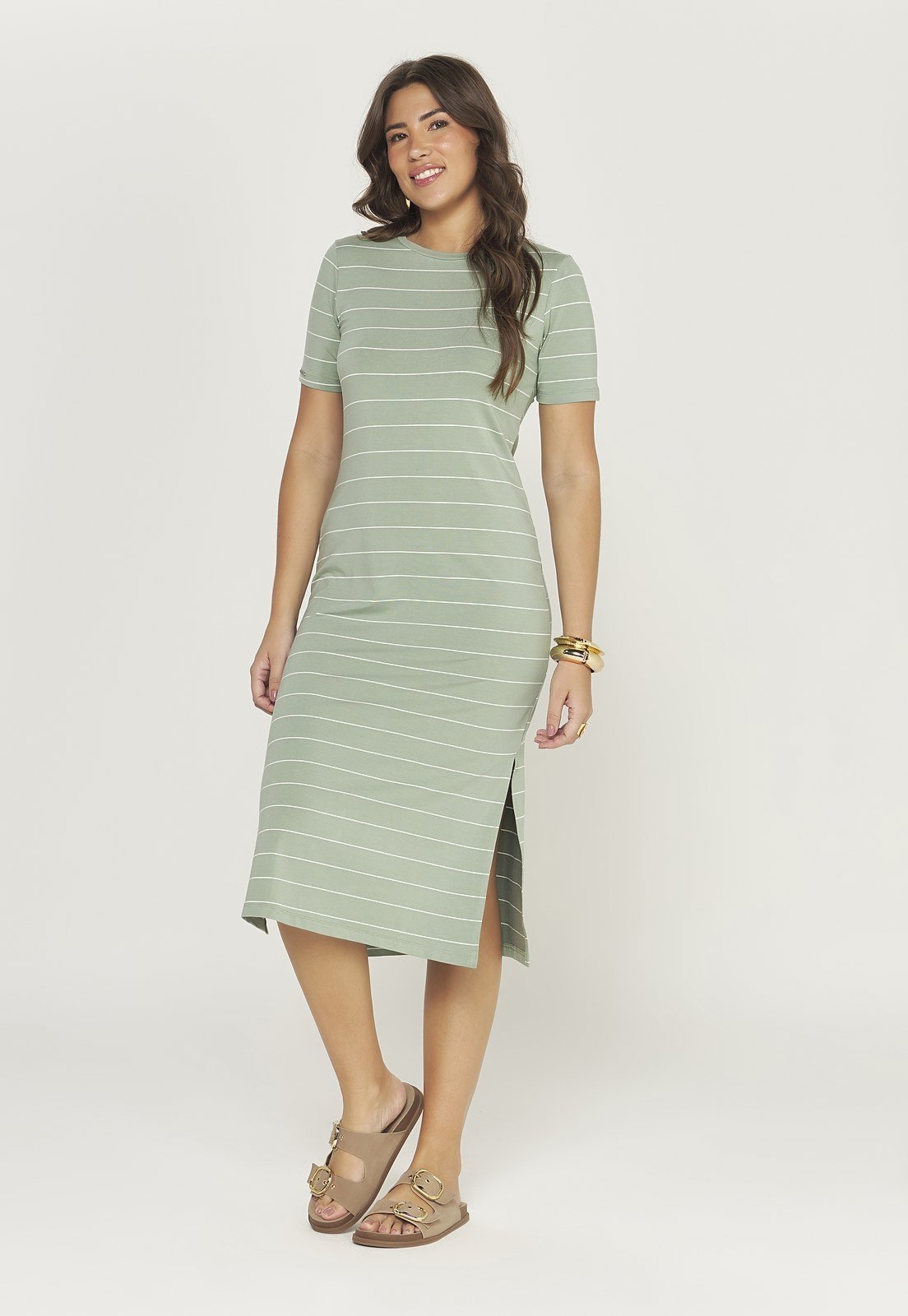 Vestido Listrado Manga
