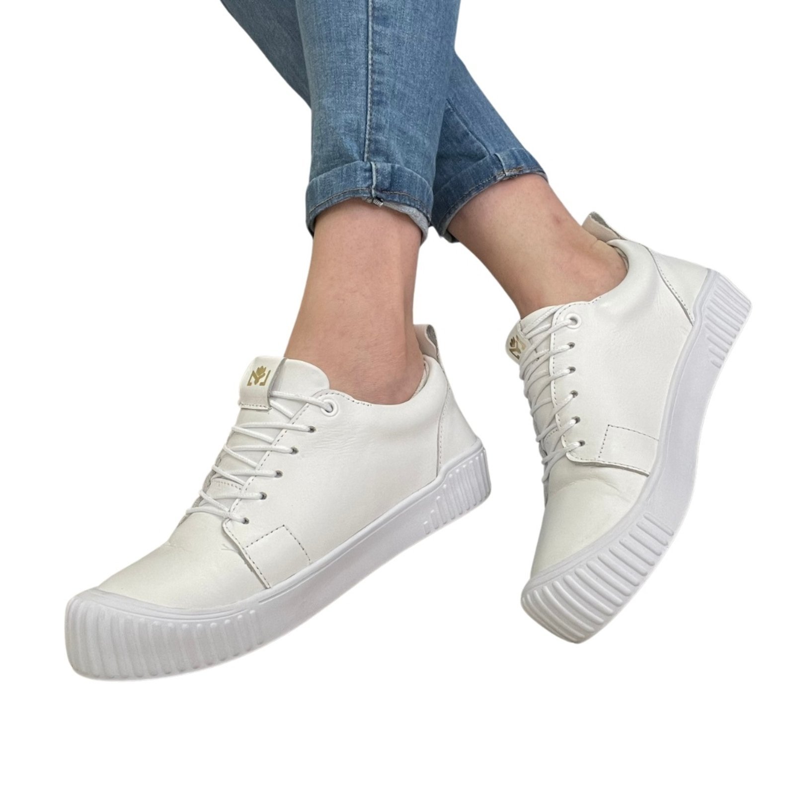 Tenis Feminino Casual Lirom Em Couro Branco