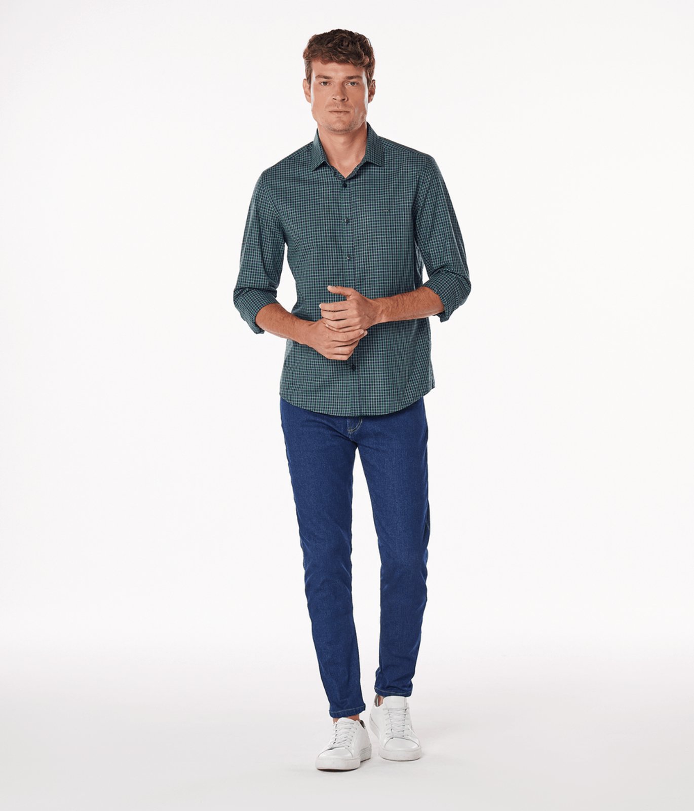 Calca Jeans Five Pockets Com Filigrana Bolso Tras Masculina Azul Medio