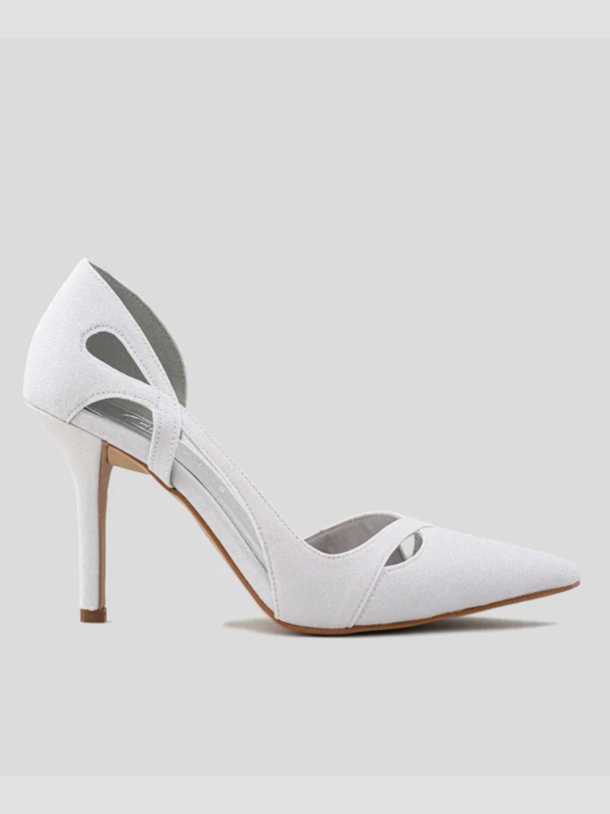 Scarpin Recorte Lateral Salto Fino 10cm Glitter Branco CBK