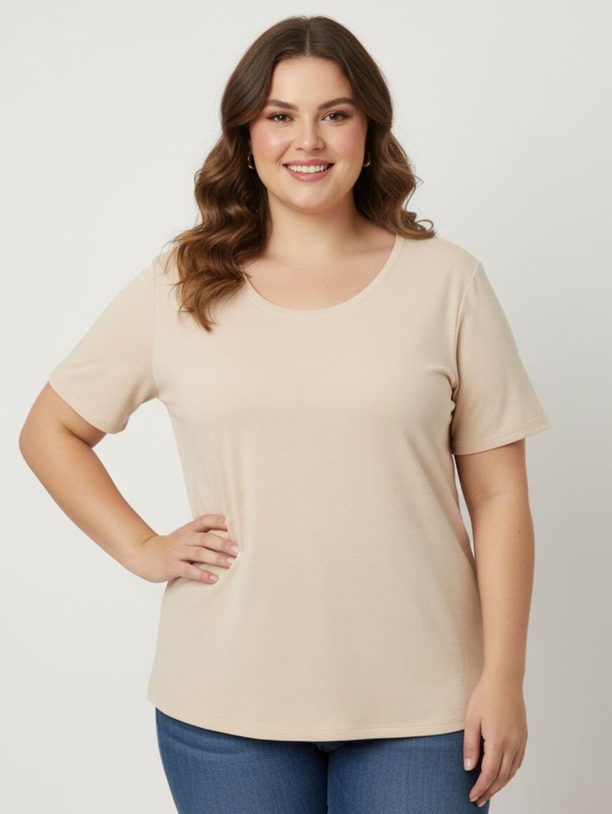 Blusa Manga Curta Cativa Plus Size Feminina AREIA