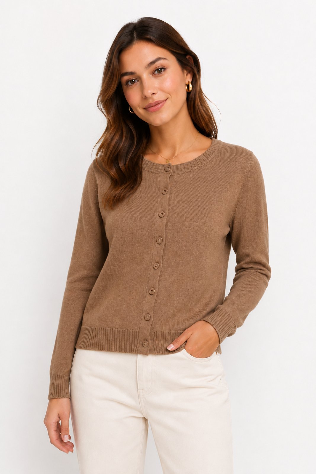 Cardigan Tricôt D Bell Outlet Fashion Botões Marrom Claro