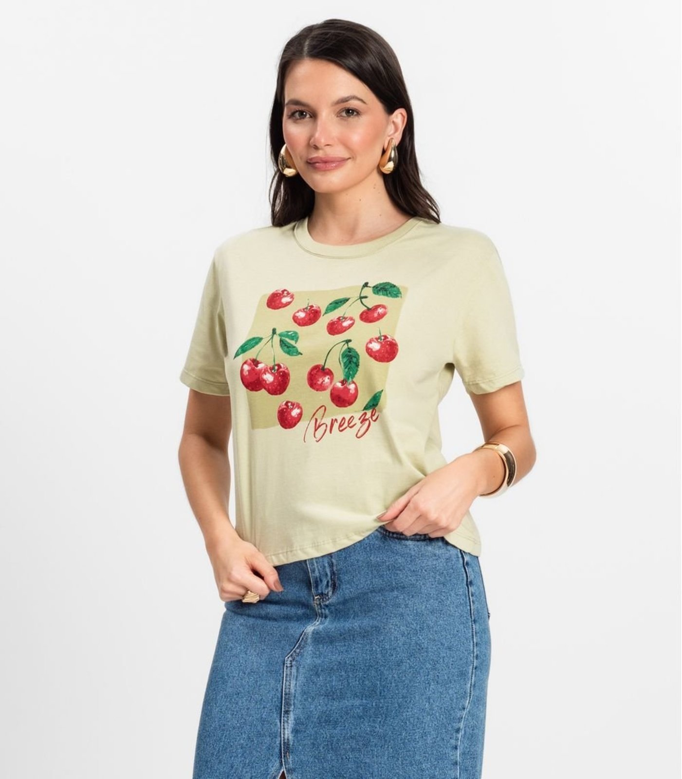 Vista 2 Camiseta Manga Curta Feminina Meia Malha Rovitex bege Rovitex bege