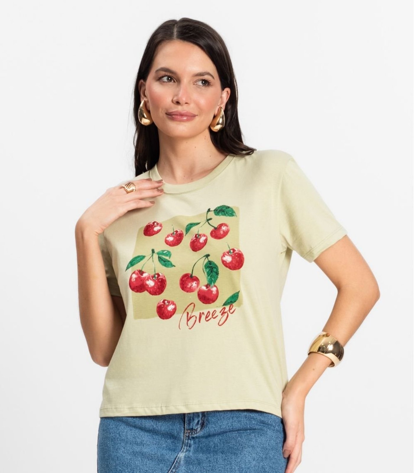 Vista 3 Camiseta Manga Curta Feminina Meia Malha Rovitex bege Rovitex bege